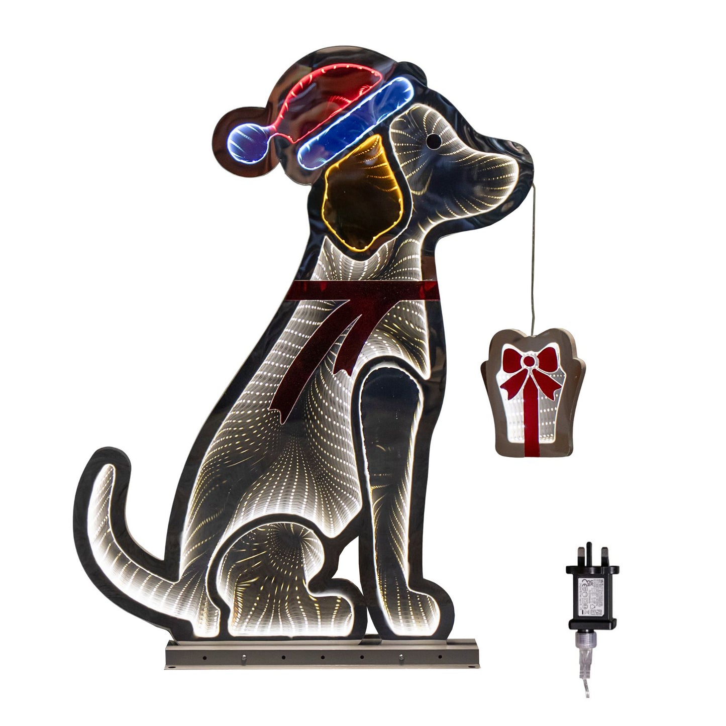 78cm LED Infinity Standing Dog Christmas Decoration with Metal Base in Warm White