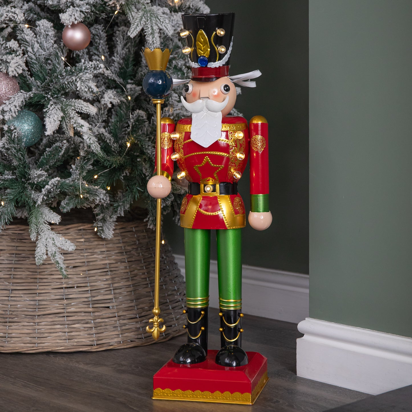 80cm Light Up Nutcracker Soldier LED Christmas Wooden Ornament Home Decoration