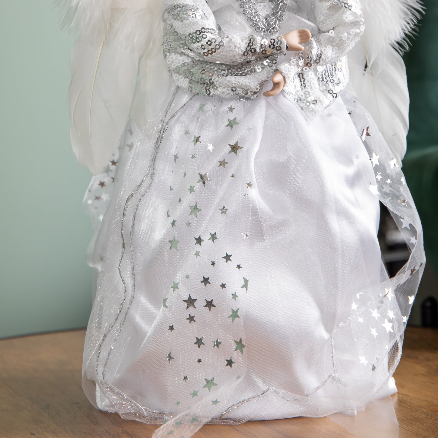 30cm White & Silver Christmas Tree Top Fairy Angel House Decoration Ornament
