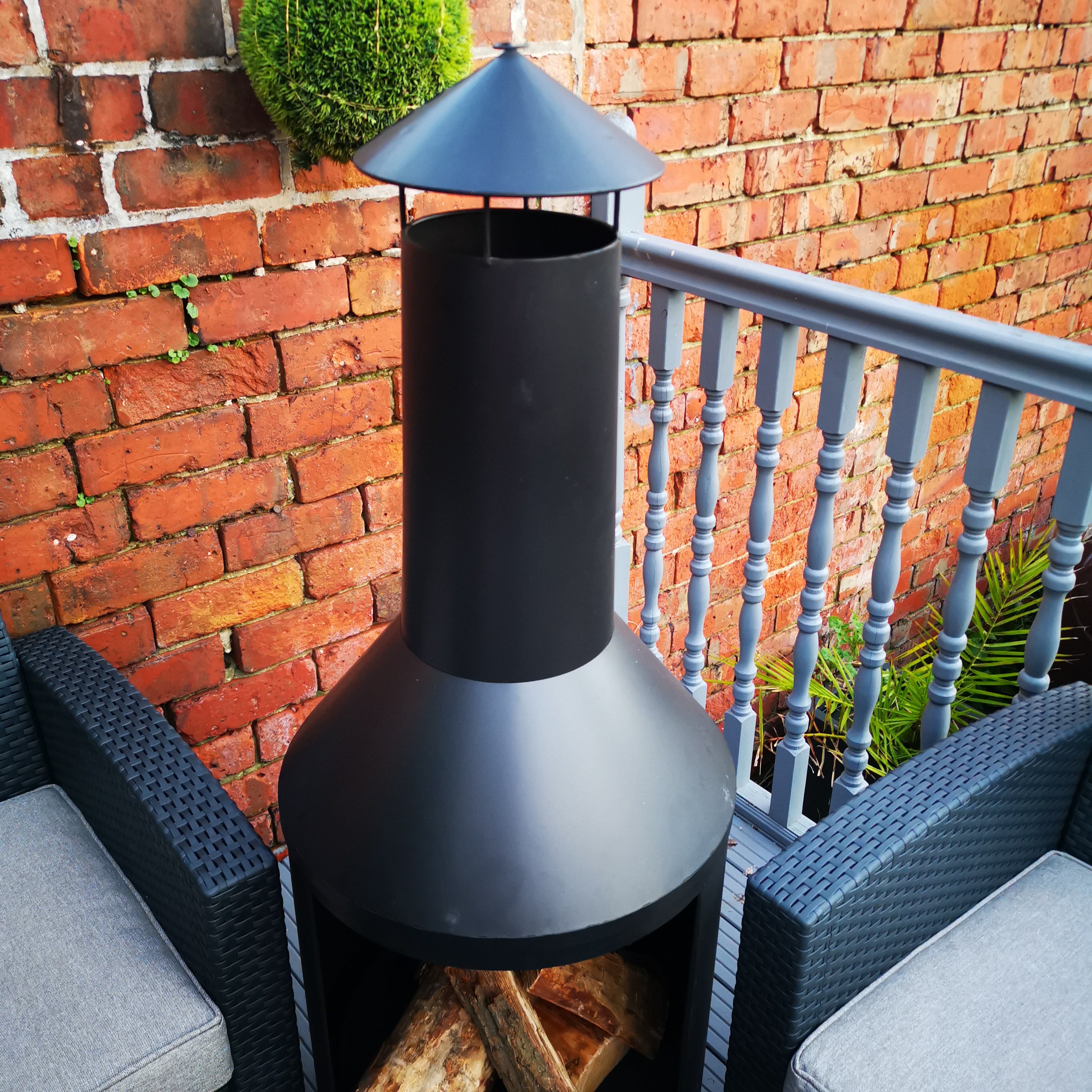 1.4m Tall Outdoor Garden Patio Chiminea Log Burner Fire Pit with Log Store & Cover