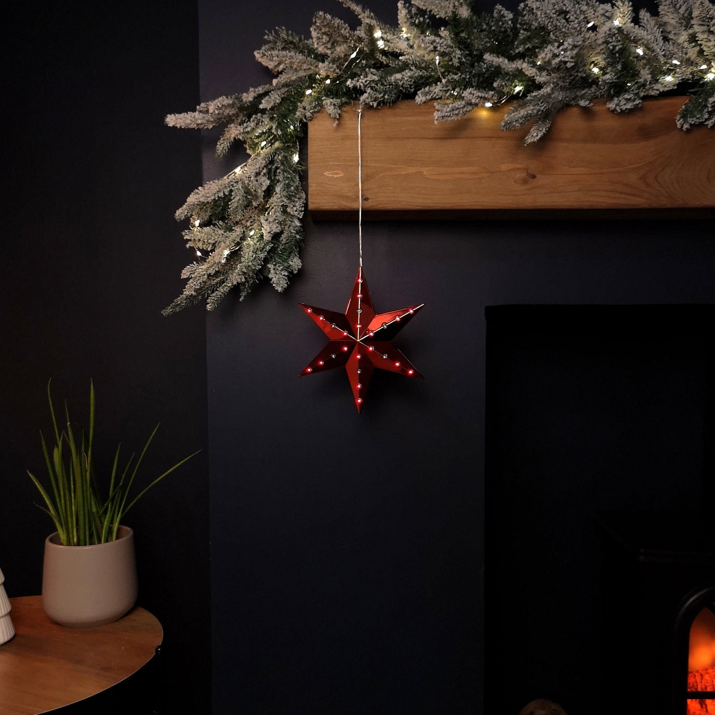 20cm Battery Operated Light up Hanging Christmas Shooting Star Bauble in Ruby with LEDs