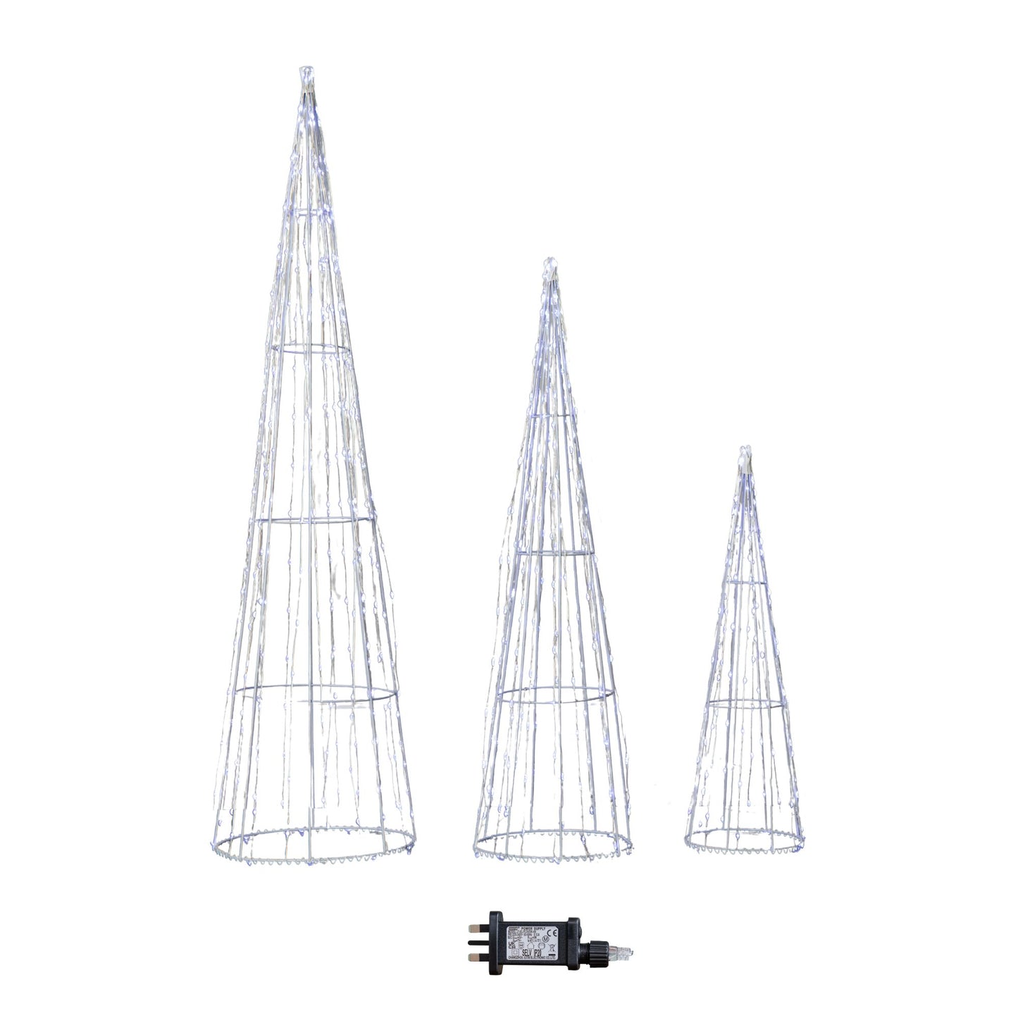 81cm Set of 3 Light up Christmas Dewdrop Cone Tree with 654 White LEDs