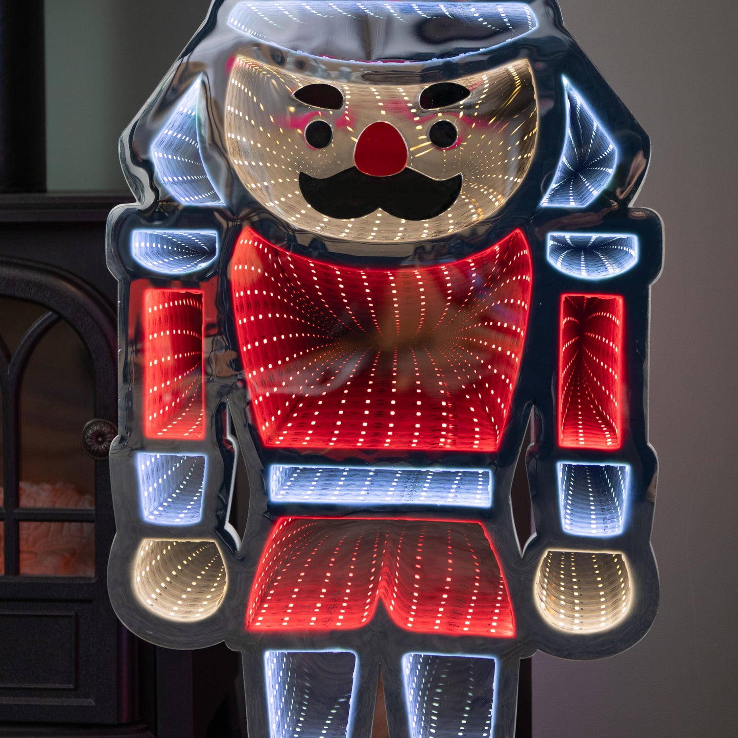 87cm LED Infinity Standing Christmas Nutcracker Decoration with Metal Base in Red & White