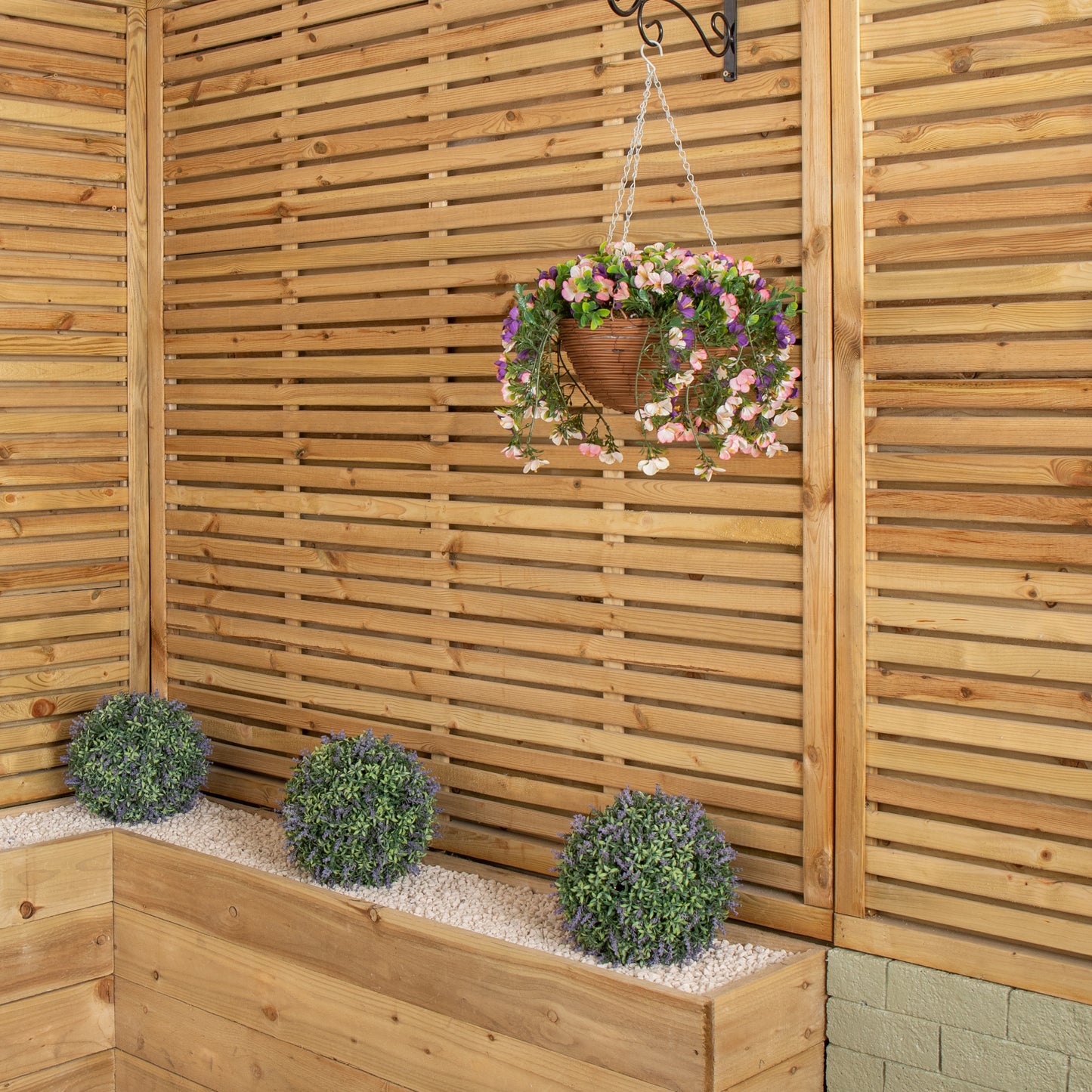 Large Outdoor Artificial Hanging Flower Basket with Petunias and Removable Chain