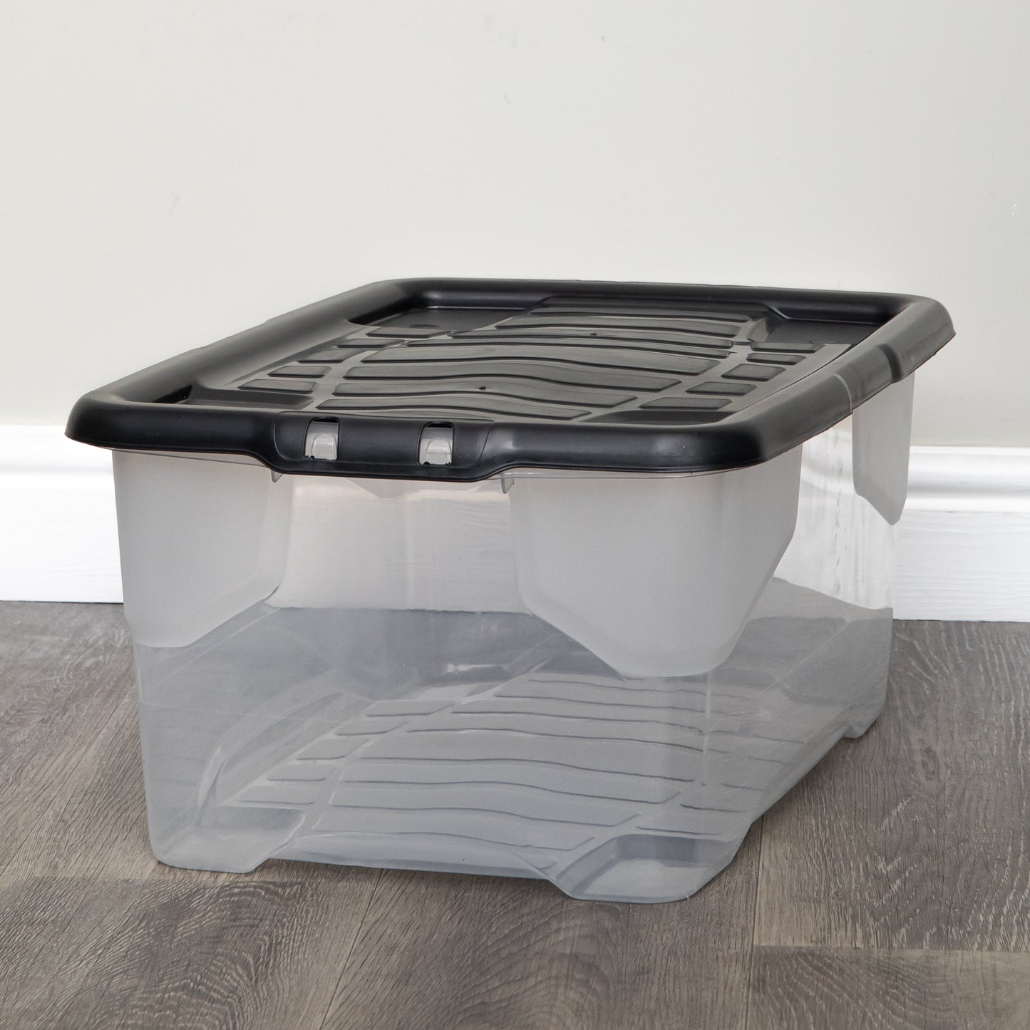 6 x 42L Clear Storage Box with Black Lid, Stackable and Nestable Design Storage Solution