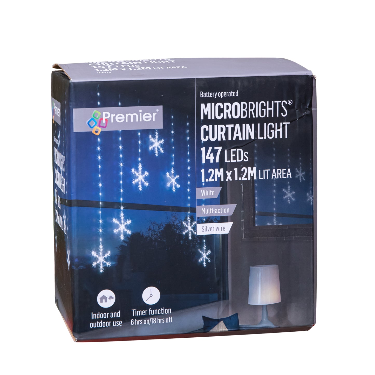 1.2m Battery Operated Snowflake Christmas Curtain Lights with 147 White LEDs