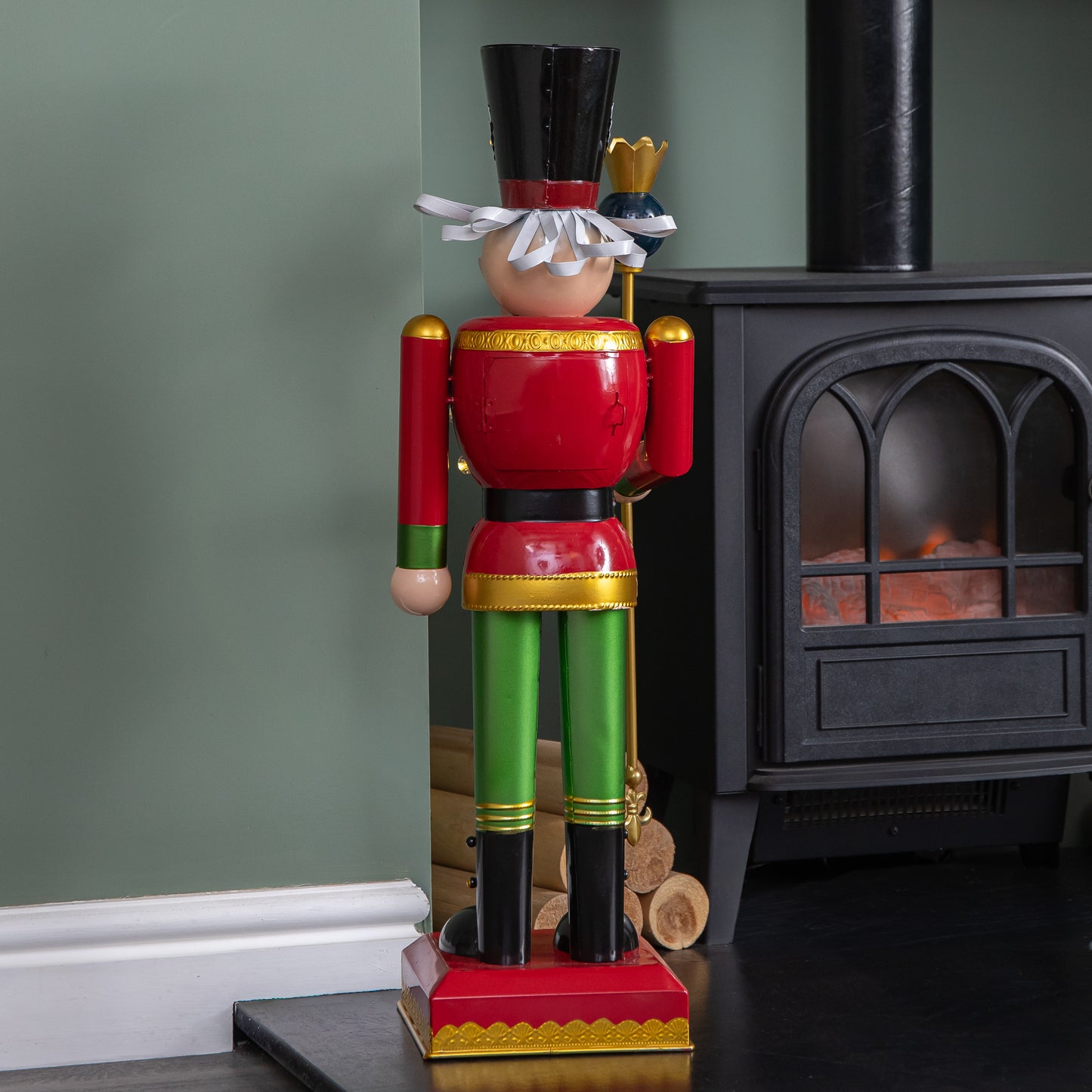 80cm Light Up Nutcracker Soldier LED Christmas Wooden Ornament Home Decoration