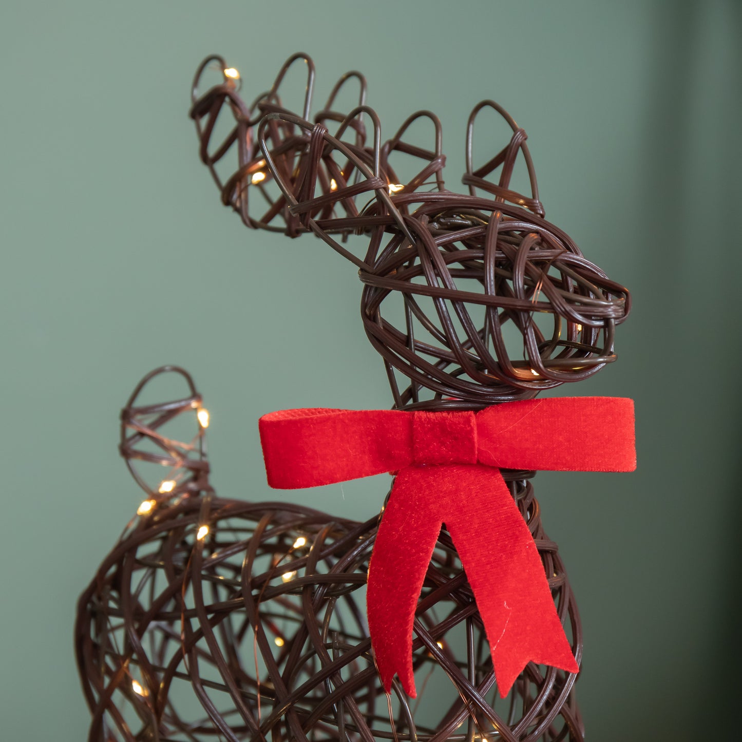 40cm Battery Operated Light up Christmas Reindeer with Red Bow & 30 Warm White LEDs