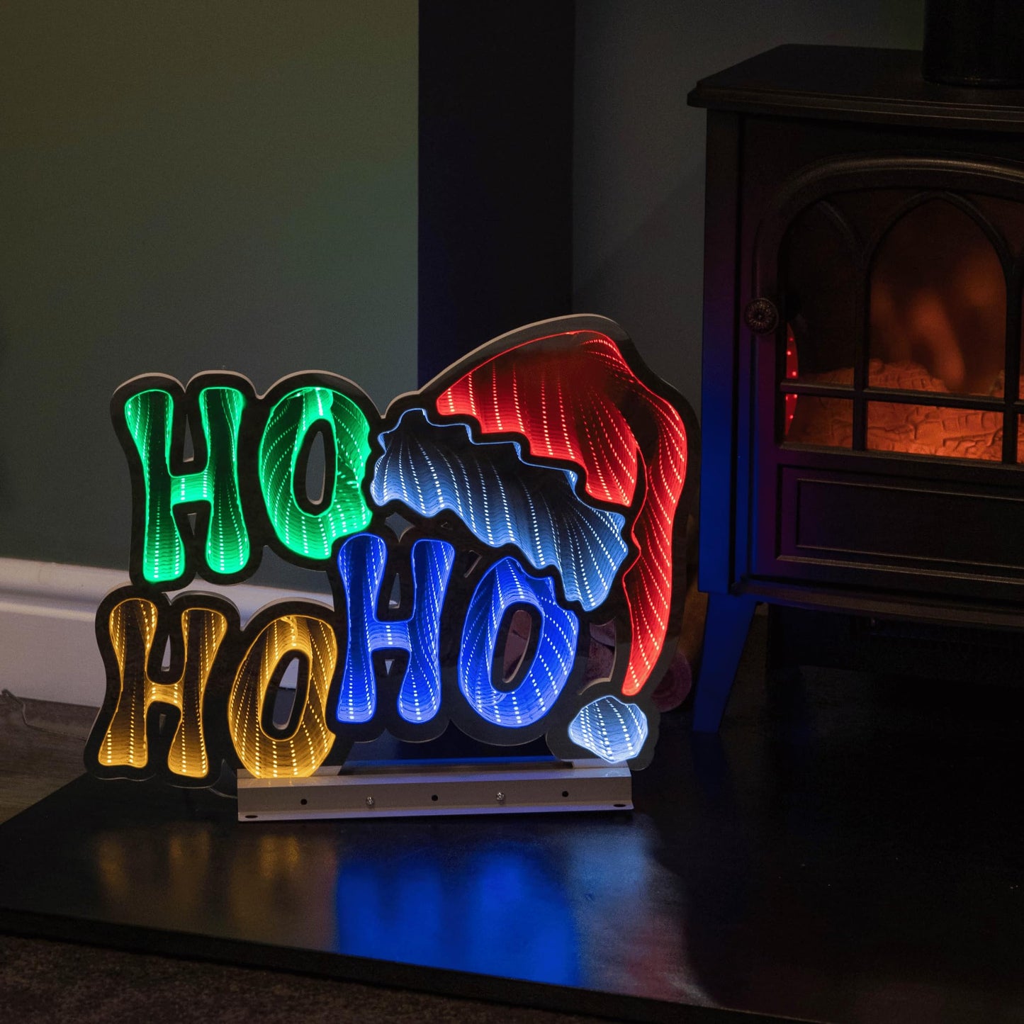 40cm Infinity Ho Ho Ho on Metal Base with Multi-Coloured LEDs