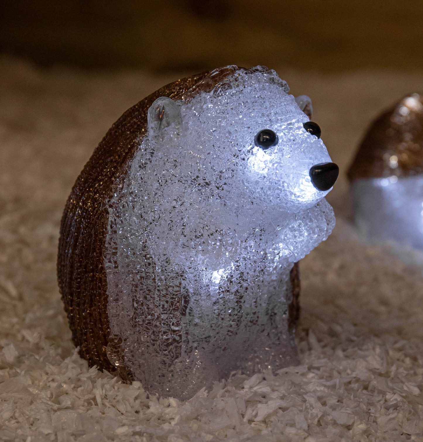 Factory Seconds: Set of 5 Battery Operated Brown Acrylic Christmas Hedgehogs with Cool White LEDs