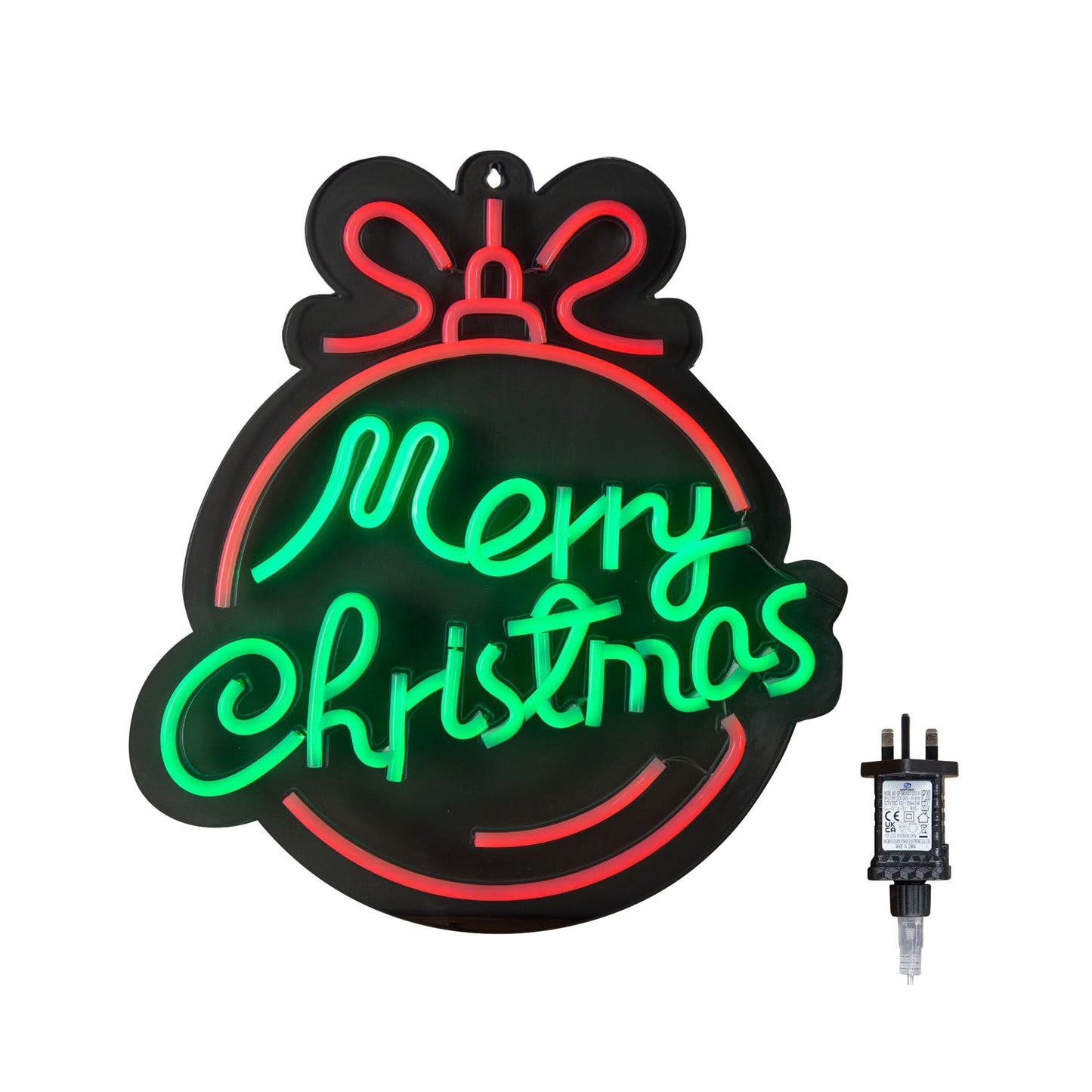 38cm x 40cm Light up Red and Green Neon Flex Merry Christmas Ball