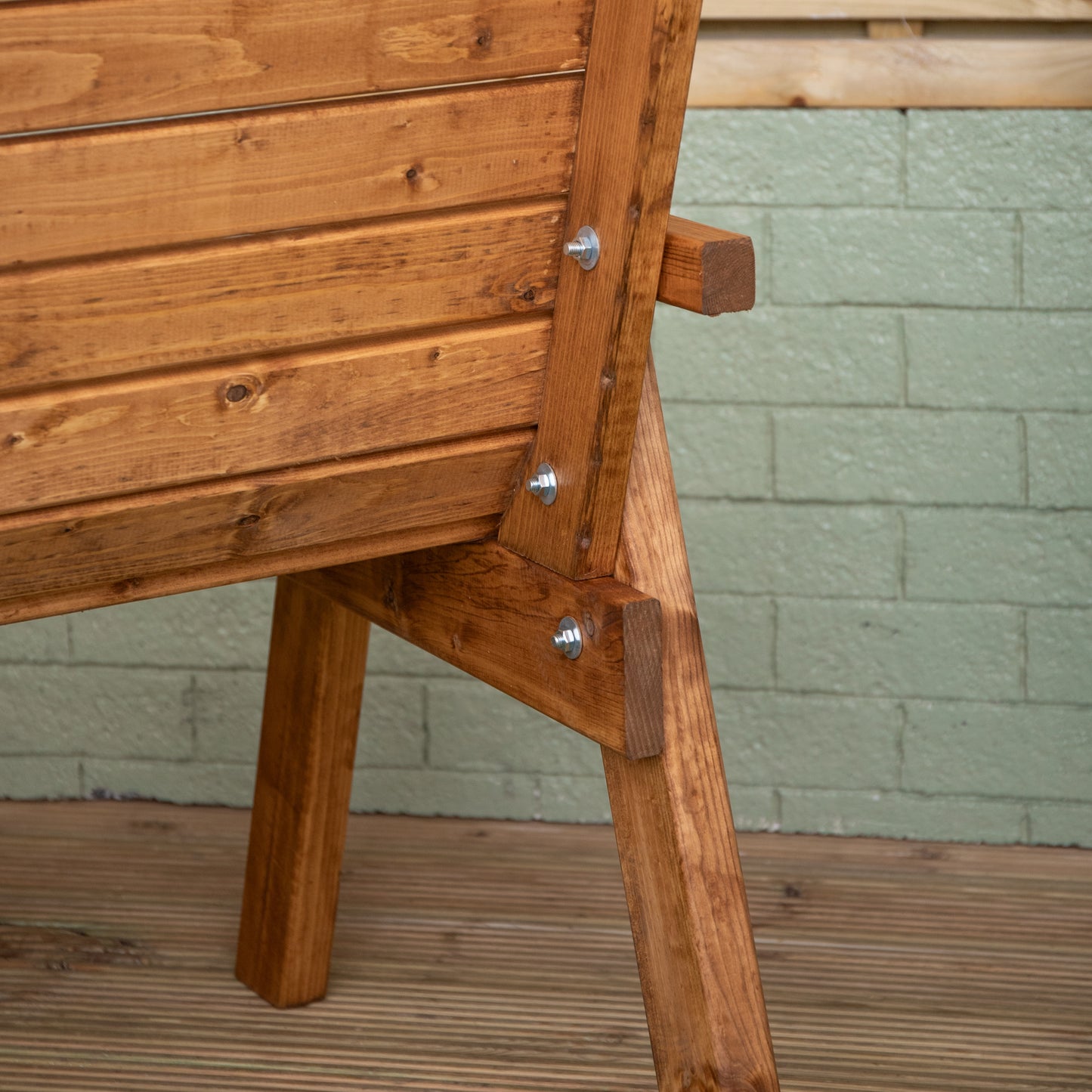 3 Seater Chunky Rustic Wooden Garden Furniture Set with Angled Tray