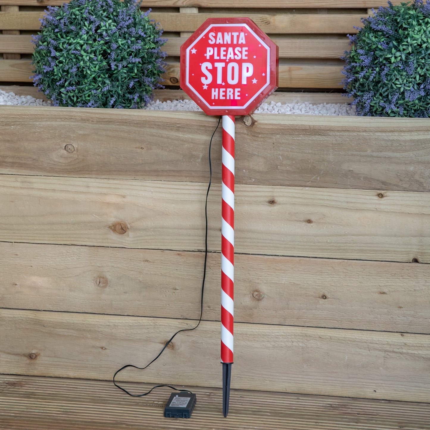 80cm Battery Operated Light up Santa Stop Here Sign with White LEDs