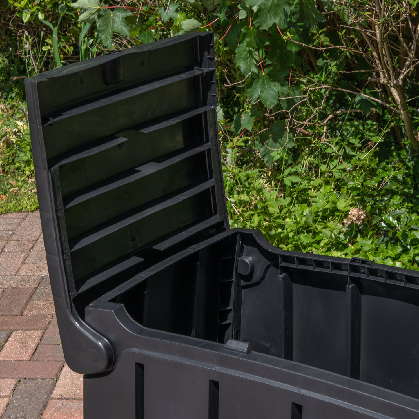 1.15m x 61cm Large Black Garden Storage Box with 300 Litre Capacity with Padlockable Lid