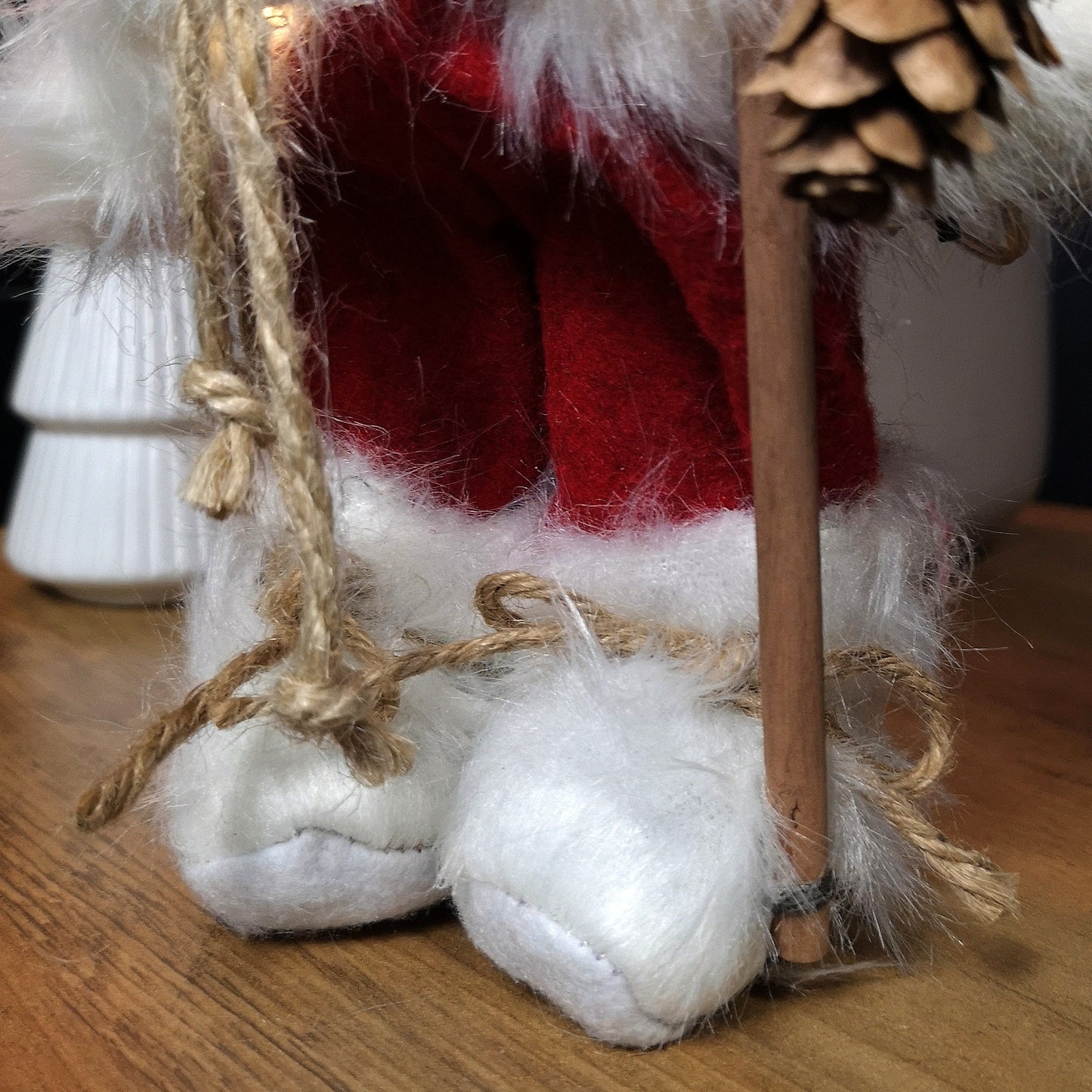 30cm Battery Operated Red Standing Light up Santa Claus with Brown Woven Sack