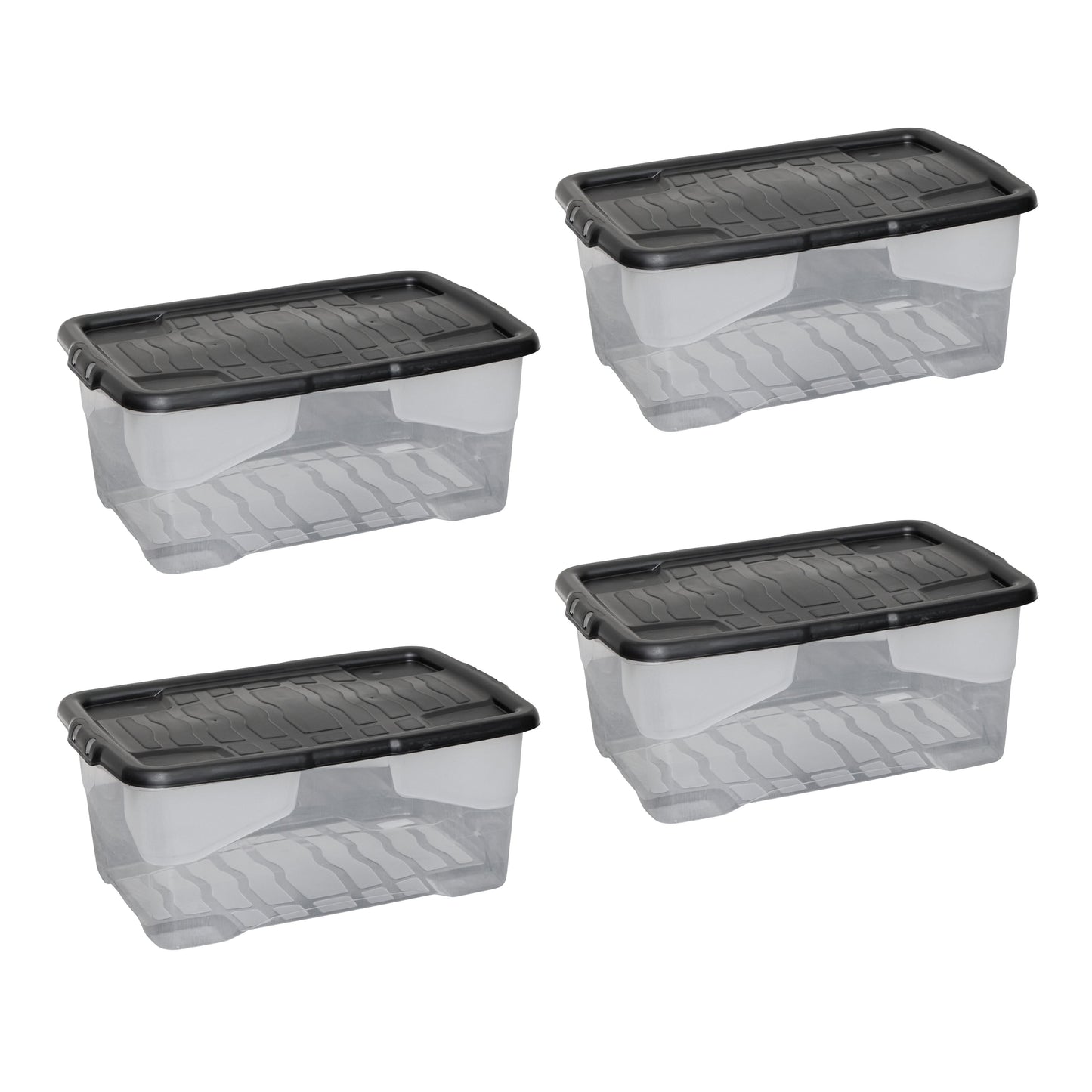 4 x 42L Clear Storage Box with Black Lid, Stackable and Nestable Design Storage Solution