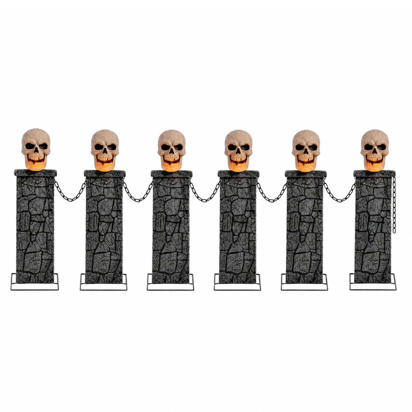 Pack of 2: 90cm x 1.2m Battery Powered Light Up Halloween Skull Fence with LEDs