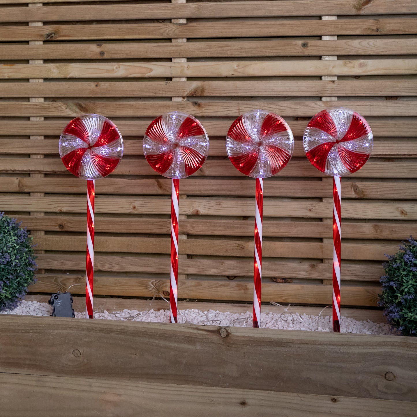 70cm Battery Powered Light up Candy Swirl Pathlights with Red and White LEDs