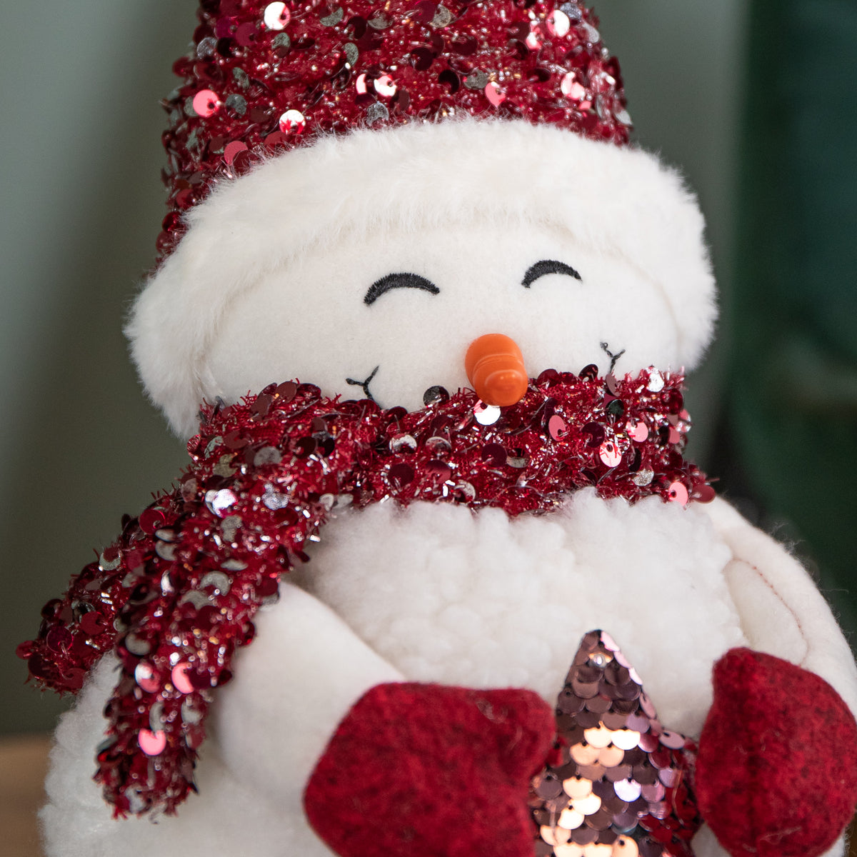37cm Sitting Soft Fabric Snow Girl Christmas Decoration with Dangly Legs