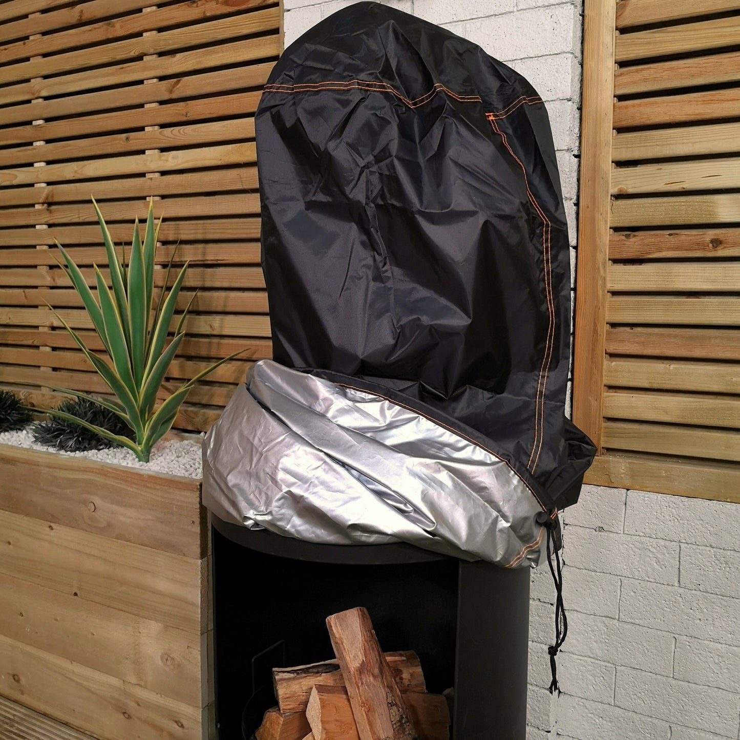 1.4m Tall Outdoor Garden Patio Chiminea Log Burner Fire Pit with Log Store & Cover