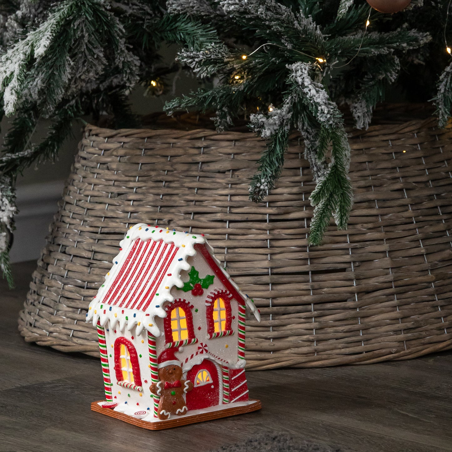 20cm Battery Operated Light up Gingerbread Candy Cabin with Warm White LEDs