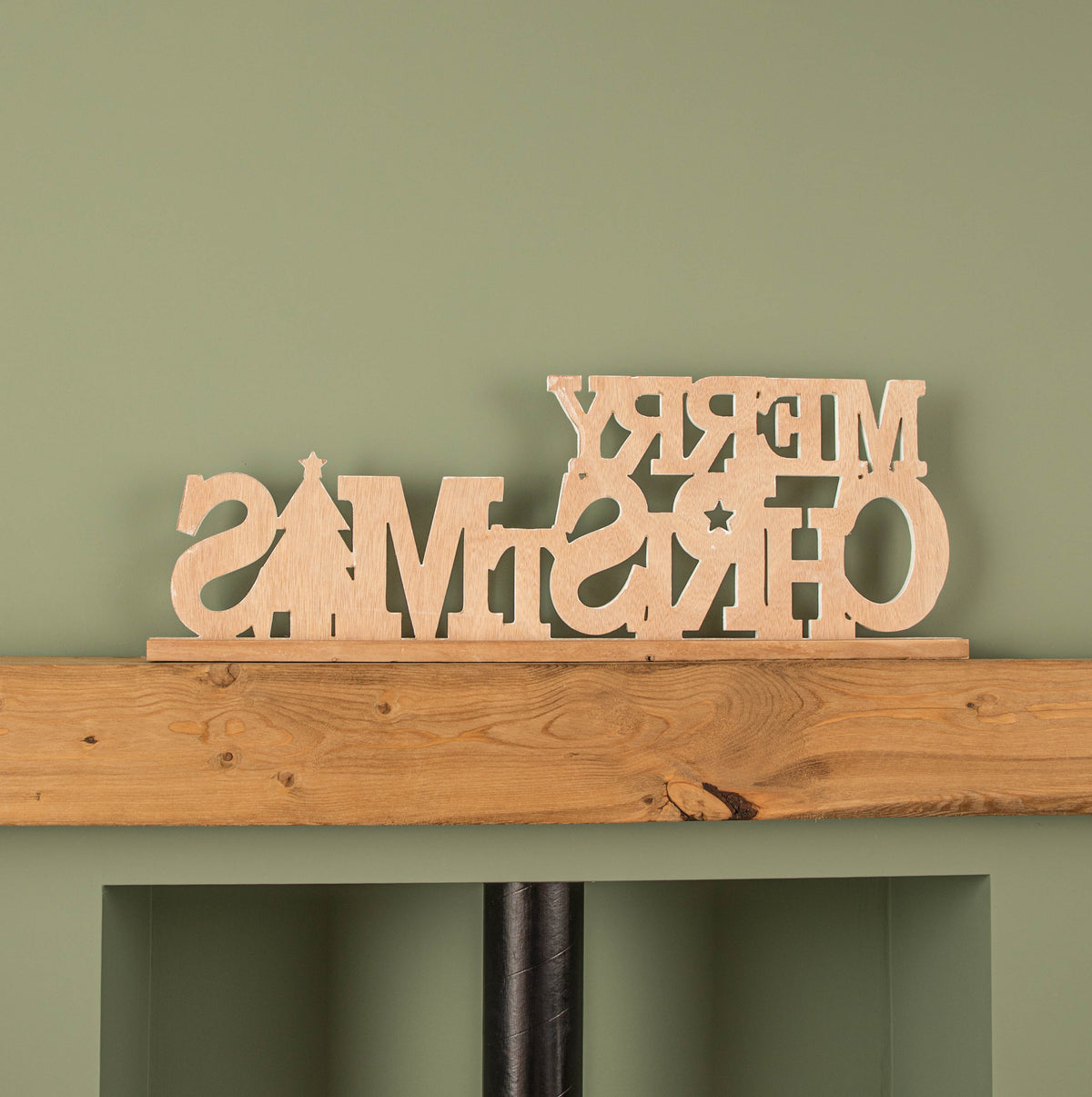 80cm Red and Green Wooden Merry Christmas Table Top Sign