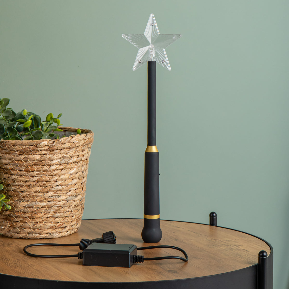 33cm Battery Operated Light up Black Remote Control Magic Wand with Connector