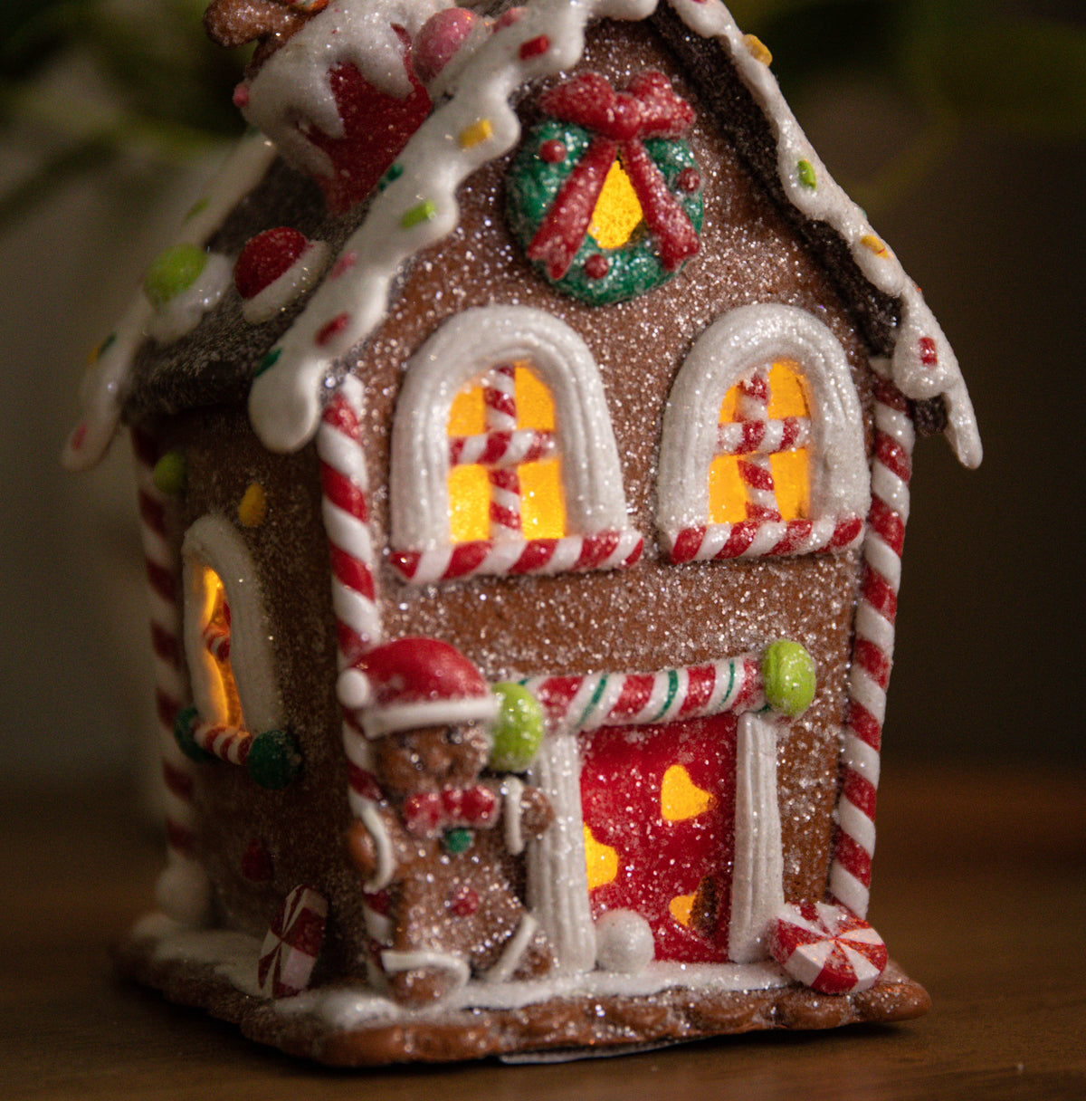 14cm Battery Operated Light up Gingerbread Candy Cottage with Warm White LEDs
