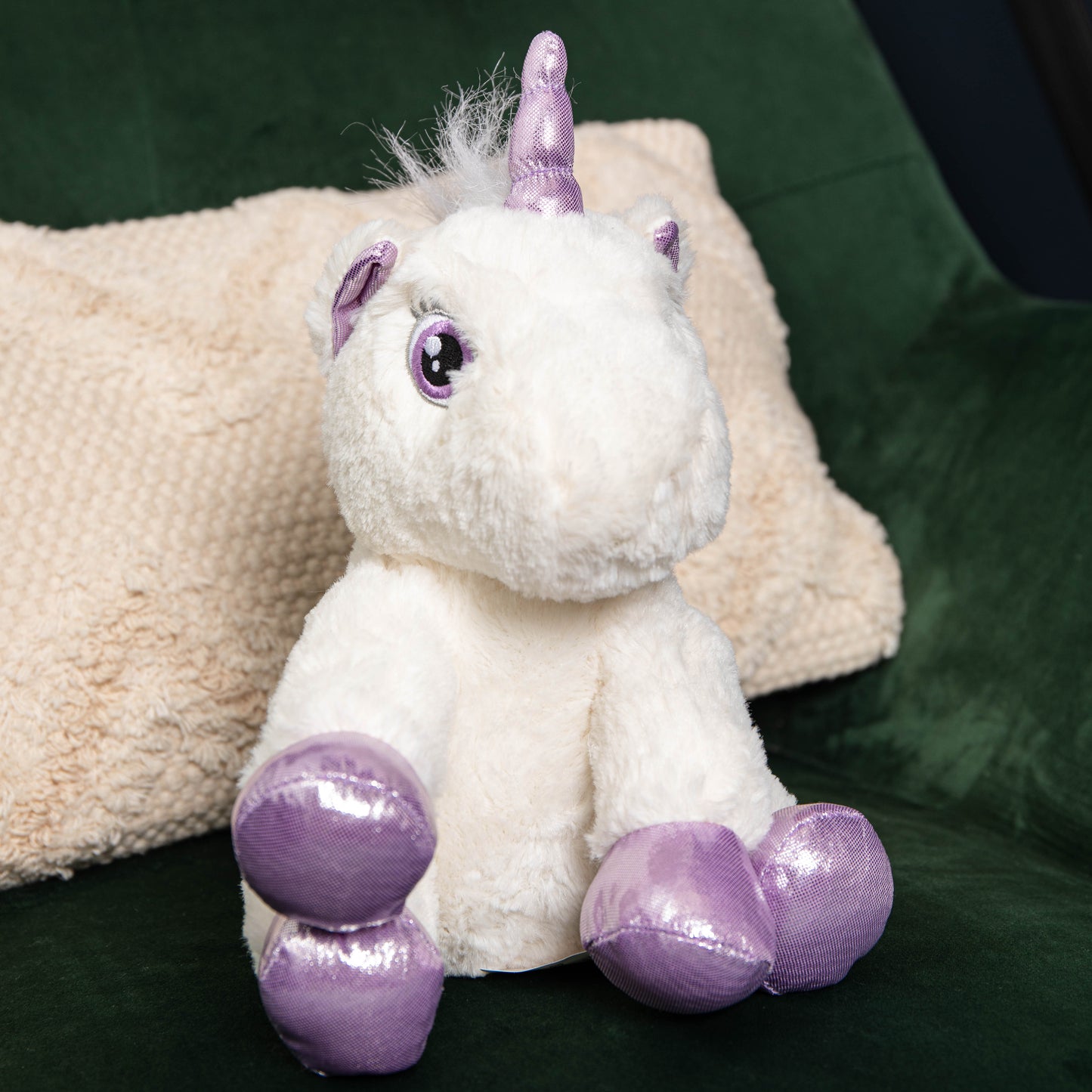 24cm Plush White Unicorn with Sparkly Purple Horn and Hooves