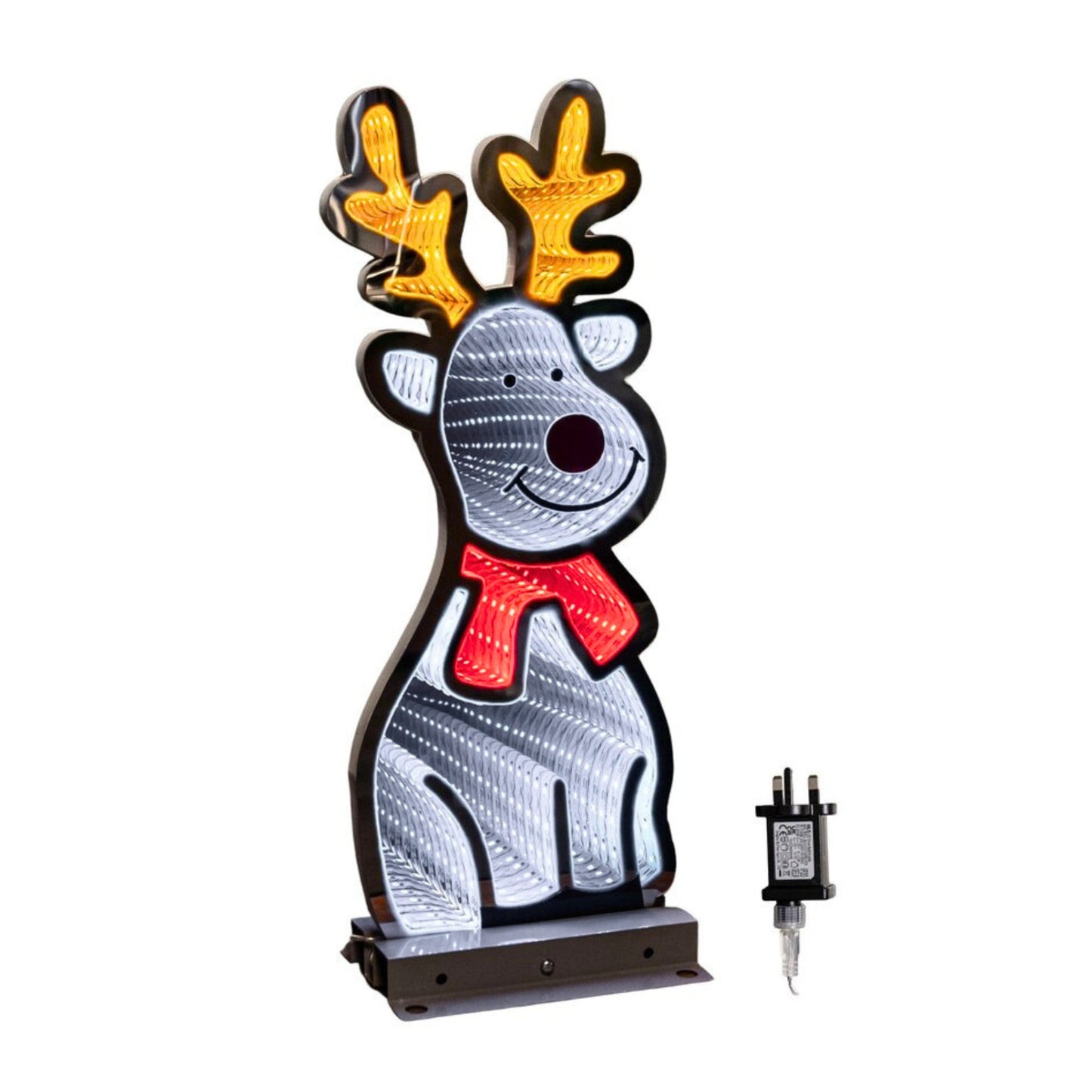 40cm Infinity Standing Christmas Reindeer with Metal Base, White and Red LEDs