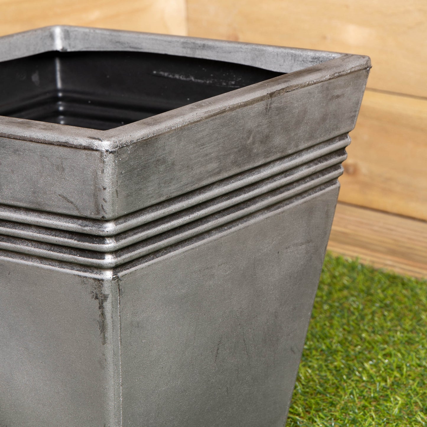 33cm Square Milano Plastic Grey Pewter Effect Garden Patio Plant Pot