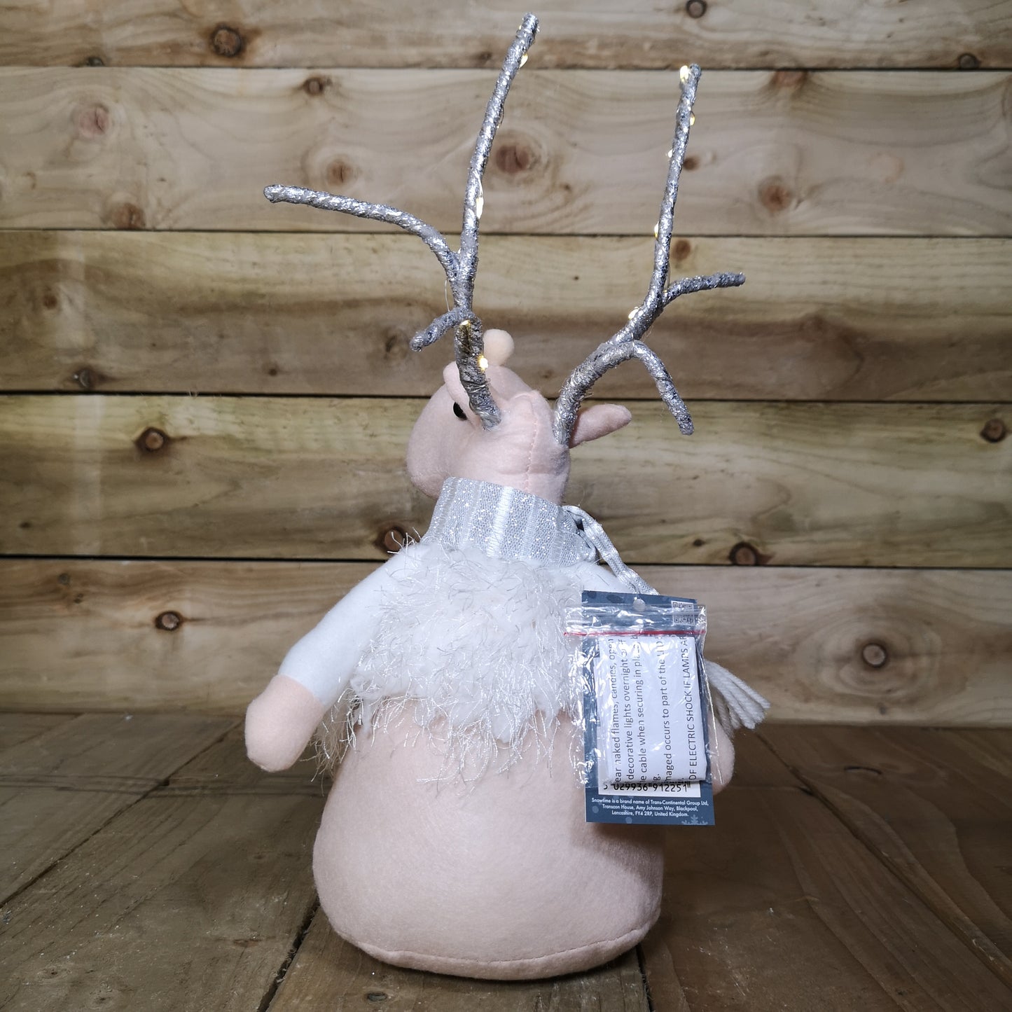 40cm Battery Operated Plush White Christmas Reindeer with LED Lit Antlers