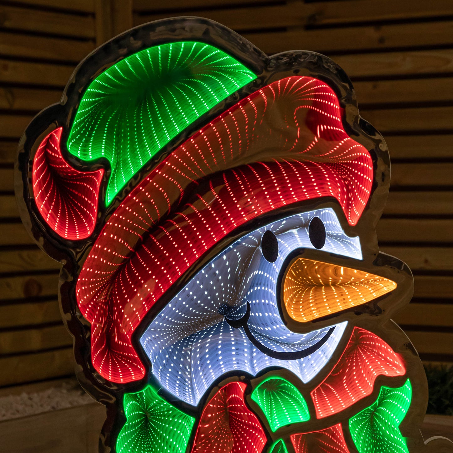 4ft (1.2m) Tall Standing Light up Snowman Infinity Christmas Decoration with Multi-Coloured LEDs