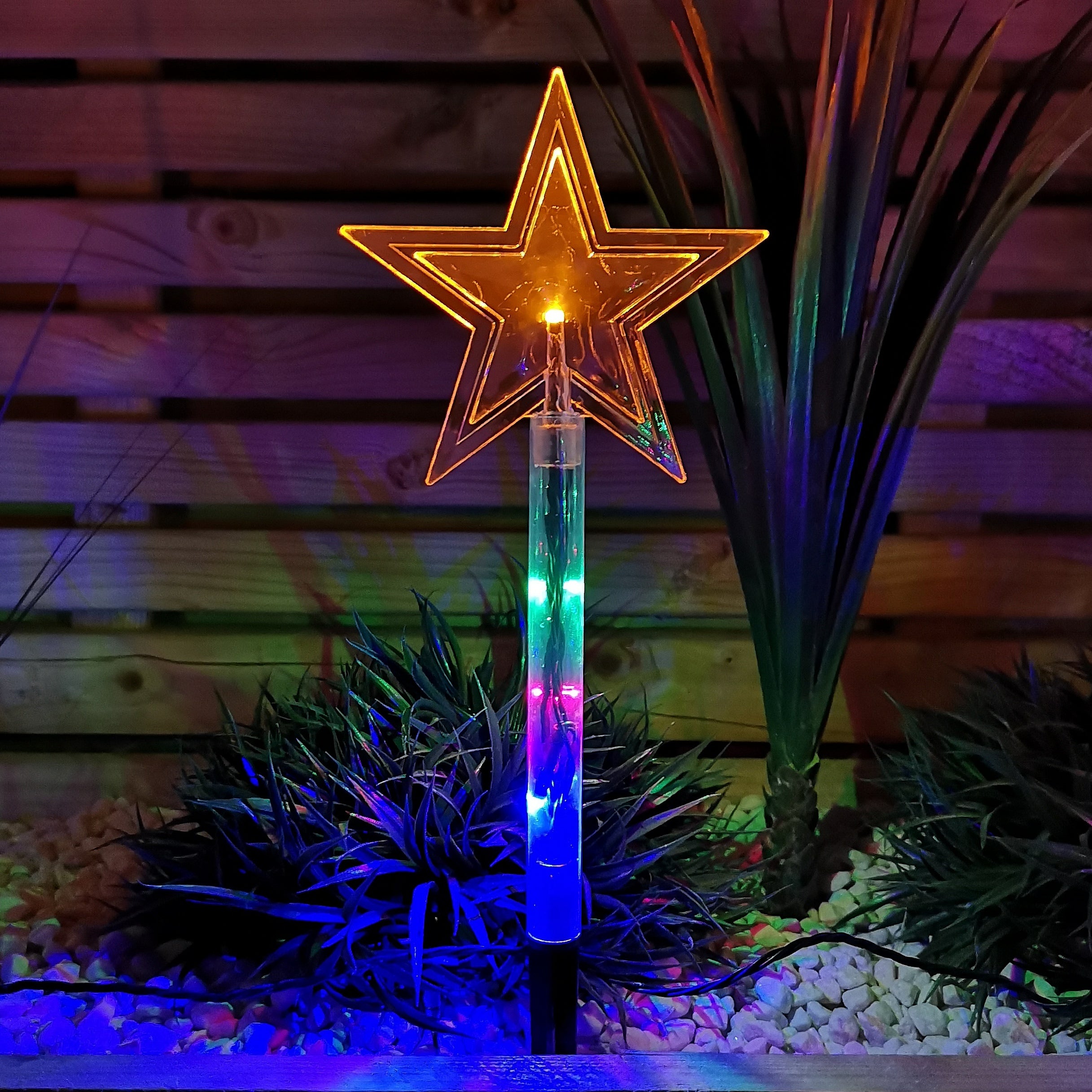 Set of 8 Battery Operated LED Multi Coloured Star Path Lights Christmas Decoration with Timer