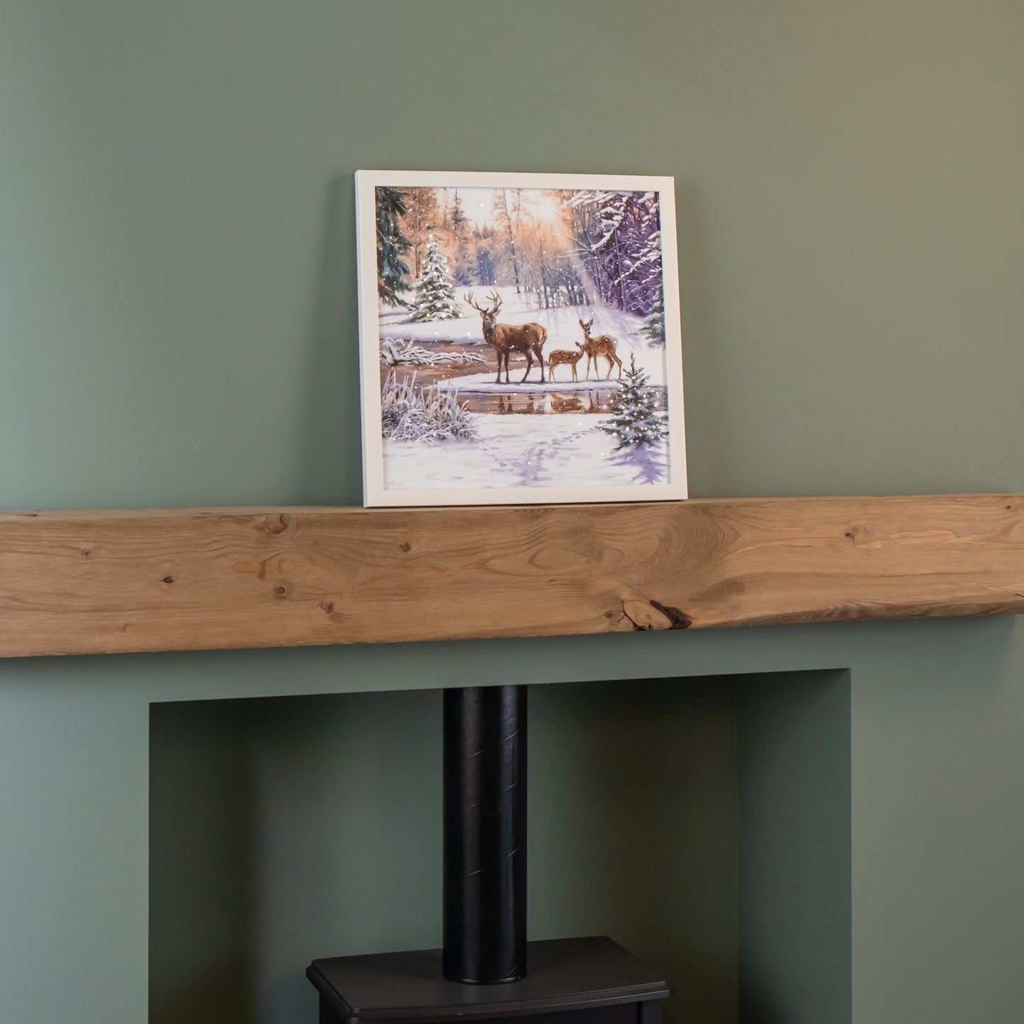 40cm Battery Operated Light up Family of Deers Christmas Canvas with LEDs