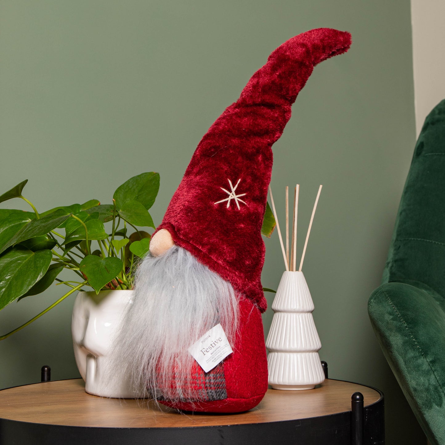 48cm Red Tartan Sitting Christmas Gonk with Snowflake Hat