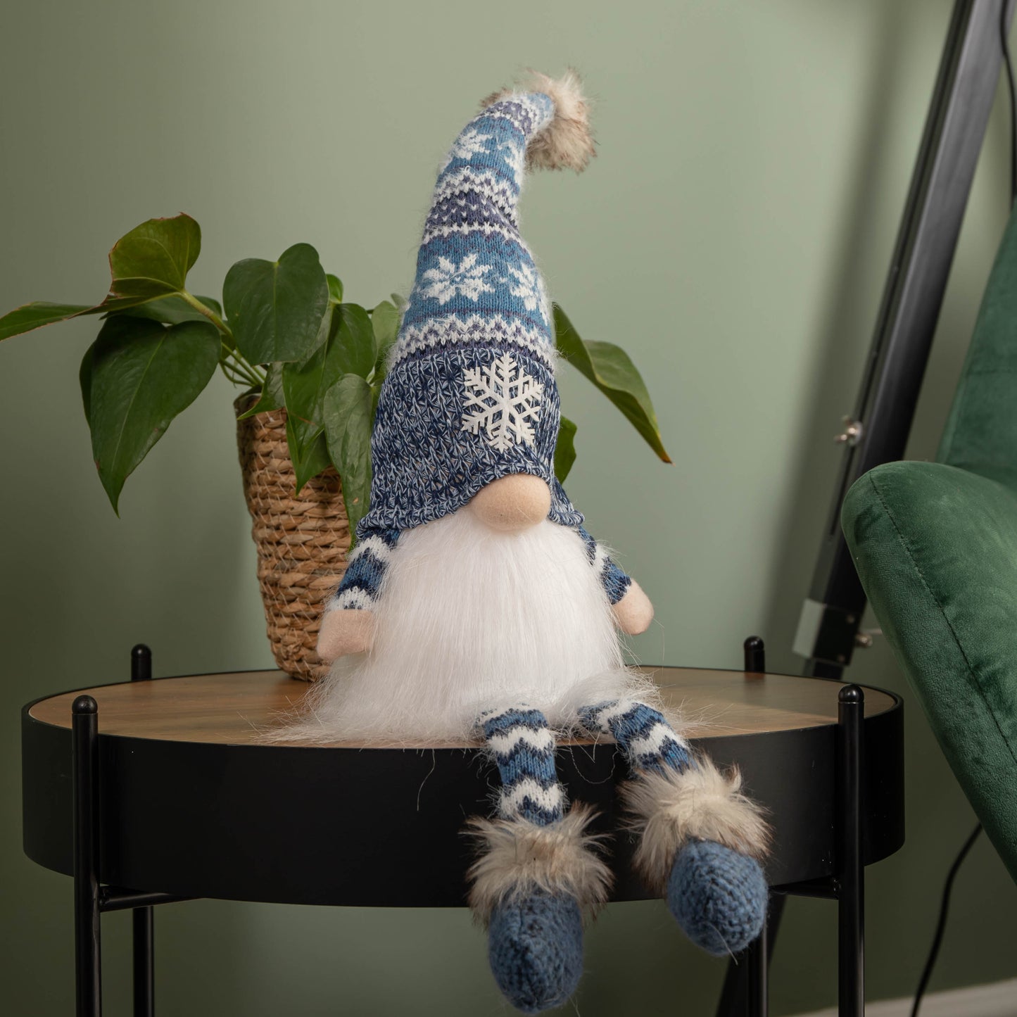 55cm Battery Operated Light up Blue Christmas Gonk with Dangly Legs & Snowflake Hat