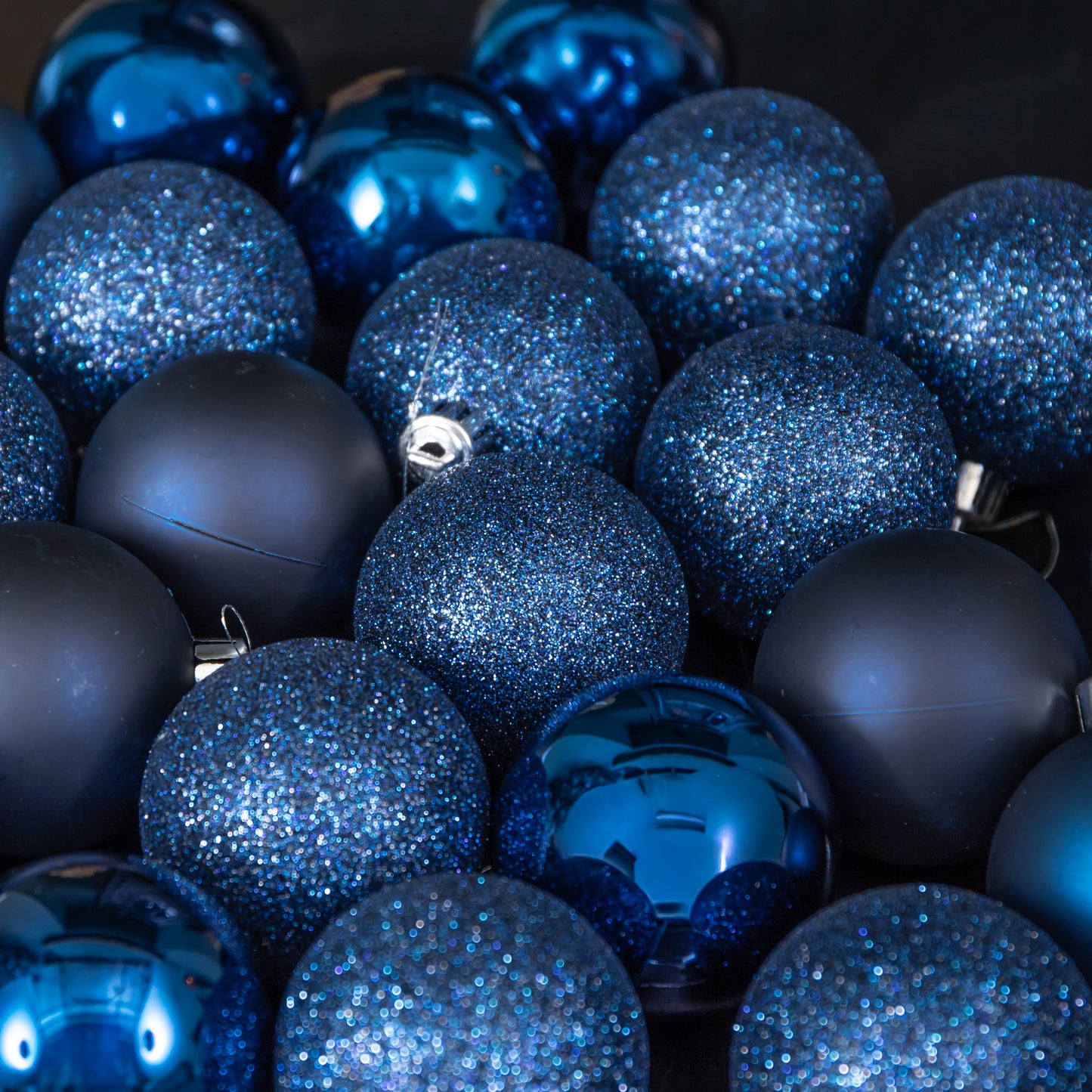 Set of 24 60mm Shatterproof Christmas Tree Baubles in Midnight Blue