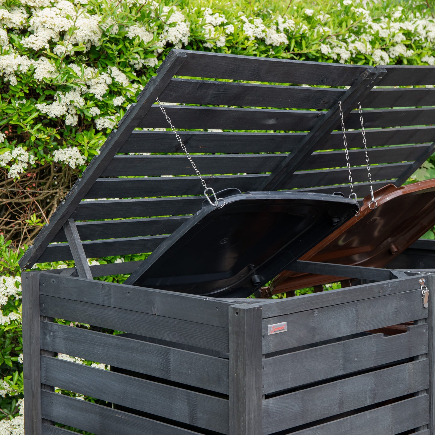 1.43m x 1.16m Outdoor Wooden Garden Double Wheelie Bin Store Storage for 2 Bins in Anthracite