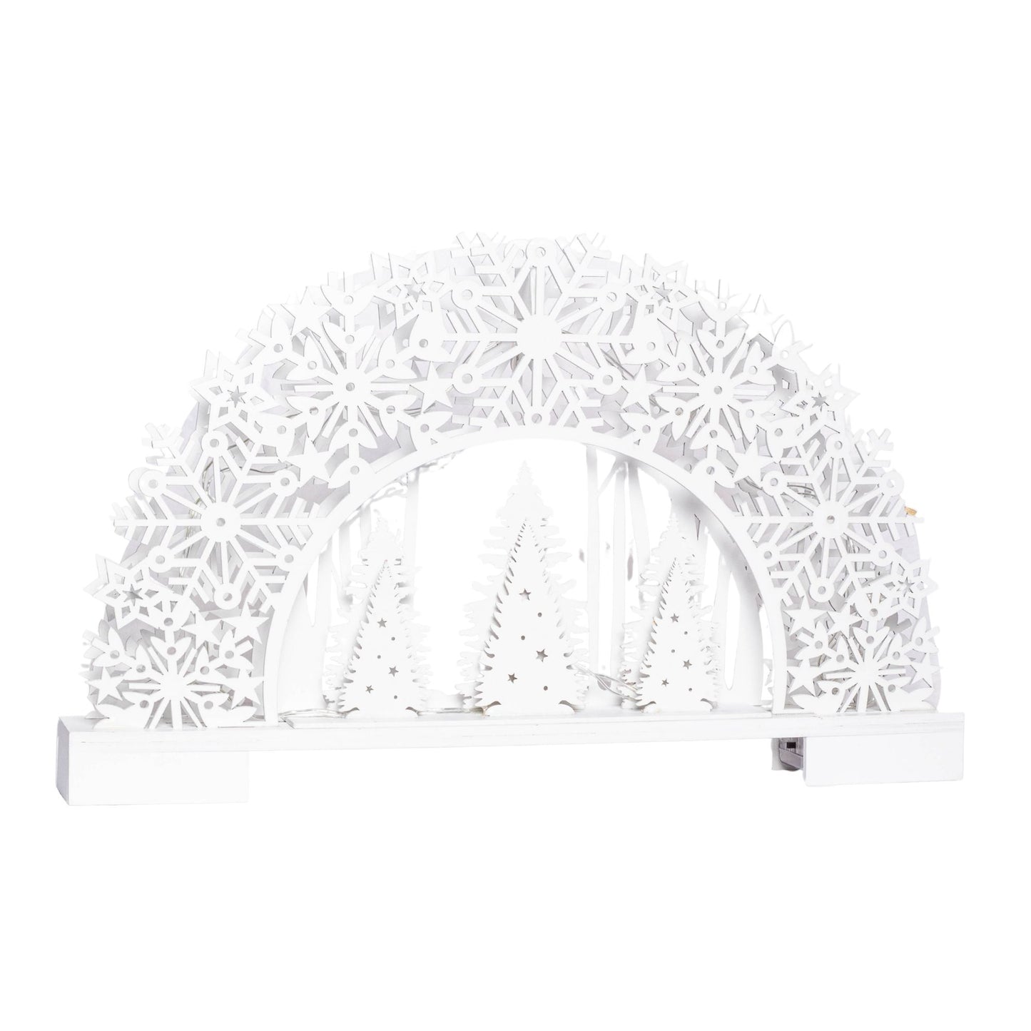 45cm Battery Operated White Wooden Snowflake Arch & Christmas Trees with 10 Warm White LEDs