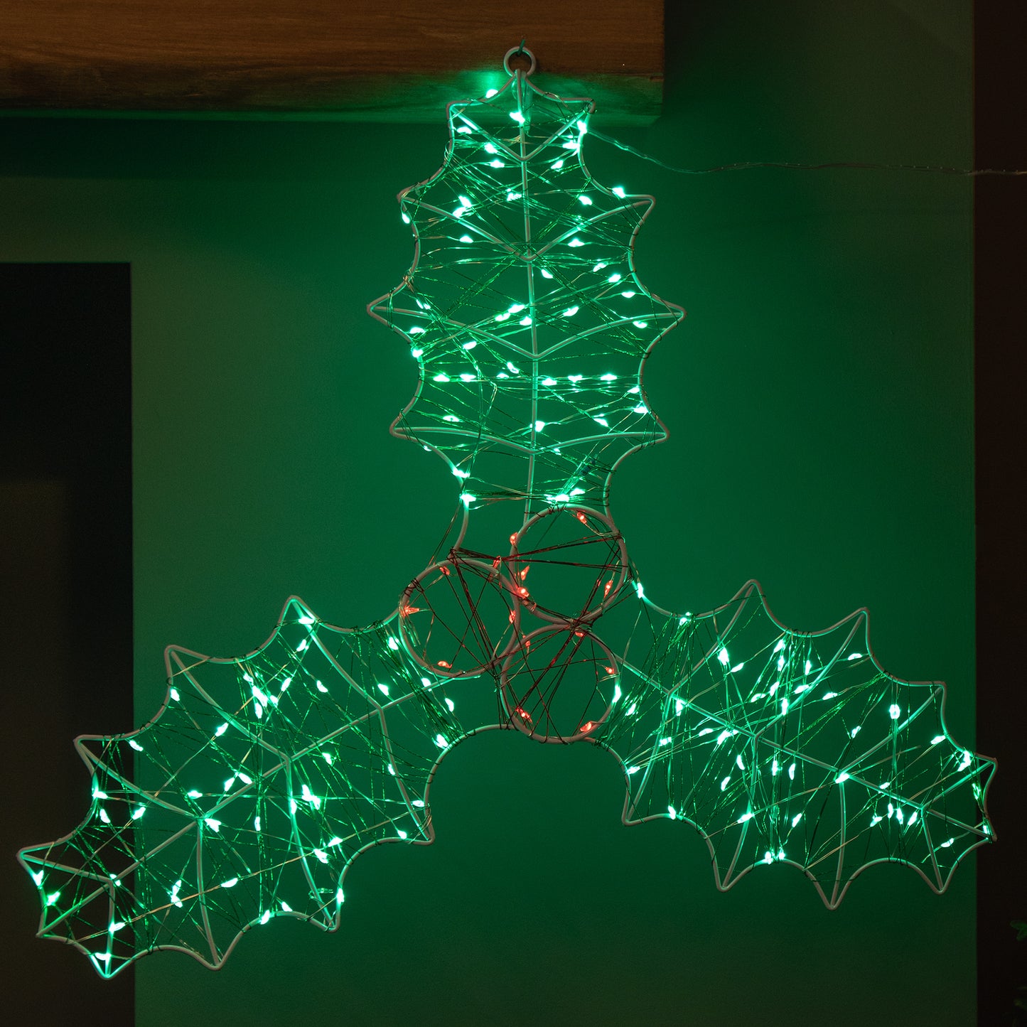 42cm x 44cm Light up Christmas Holly and Berries Dewdrop Silhouette with Twinkling LEDs