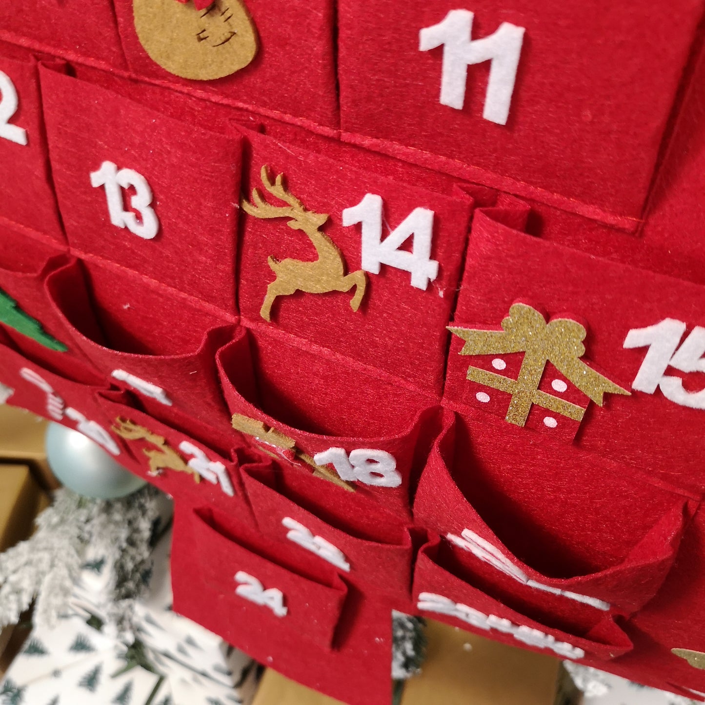 90cm Fabric Tree Shape Advent Calendar Christmas Decoration in Red