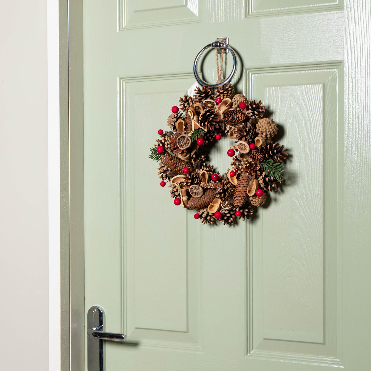 30cm Winter Spice Hanging Christmas Wreath with Pine Cones Red Berries & Dried Fruit