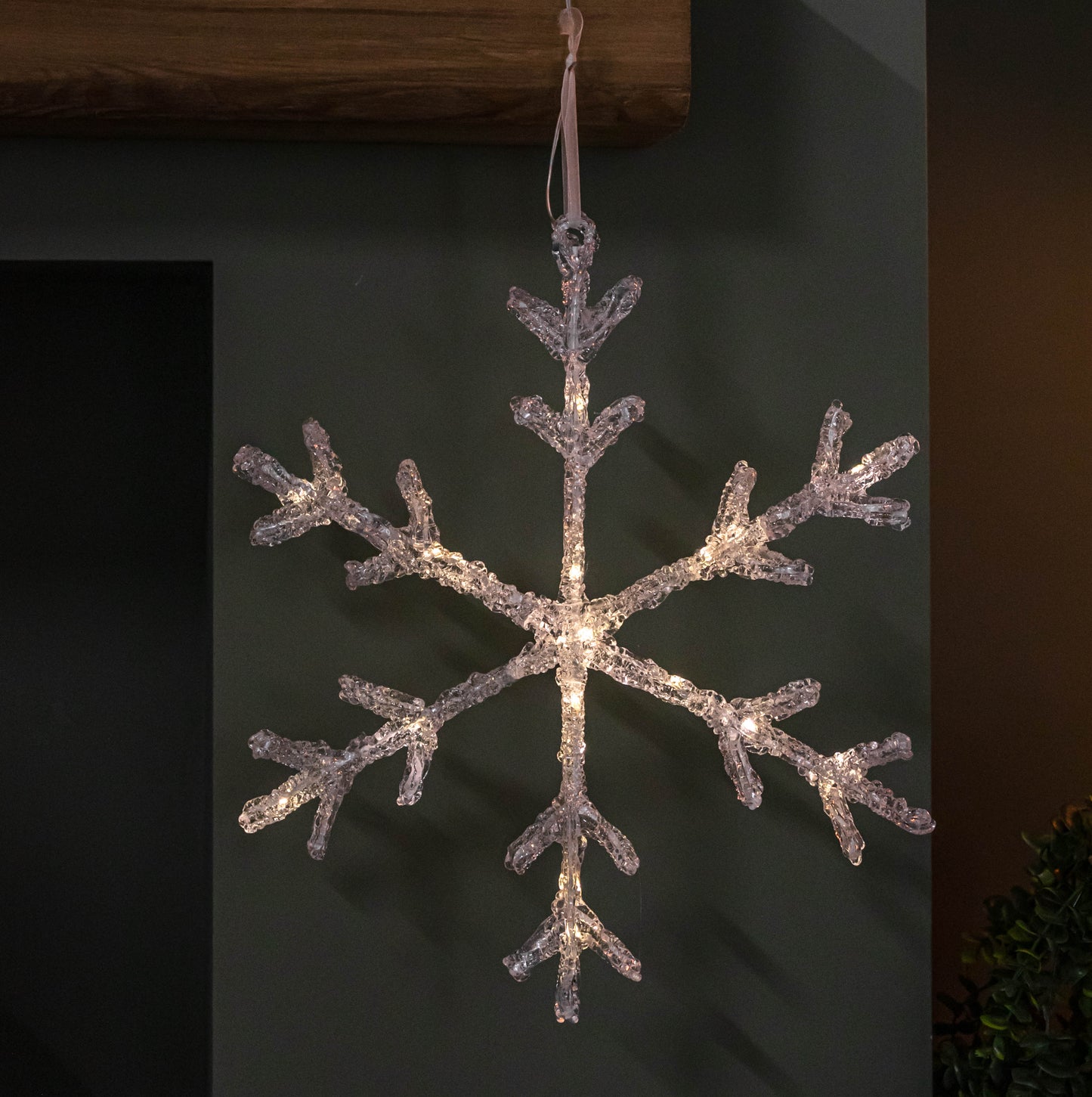37cm Battery Powered Light up Ice Christmas Snowflake Hanging Decoration with Warm White LEDs