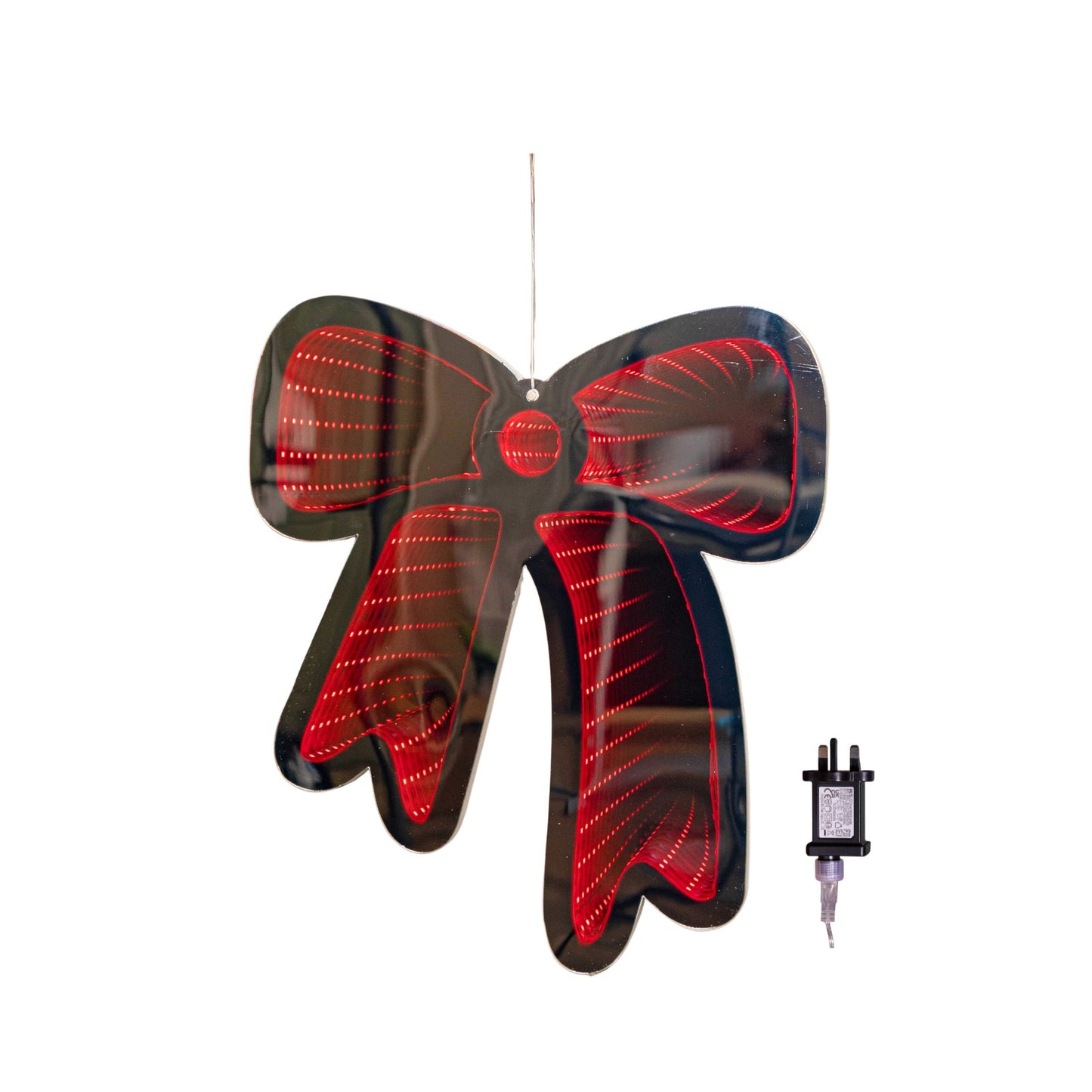 32cm Light up Hanging Bow Infinity Christmas Decoration with Red LEDs