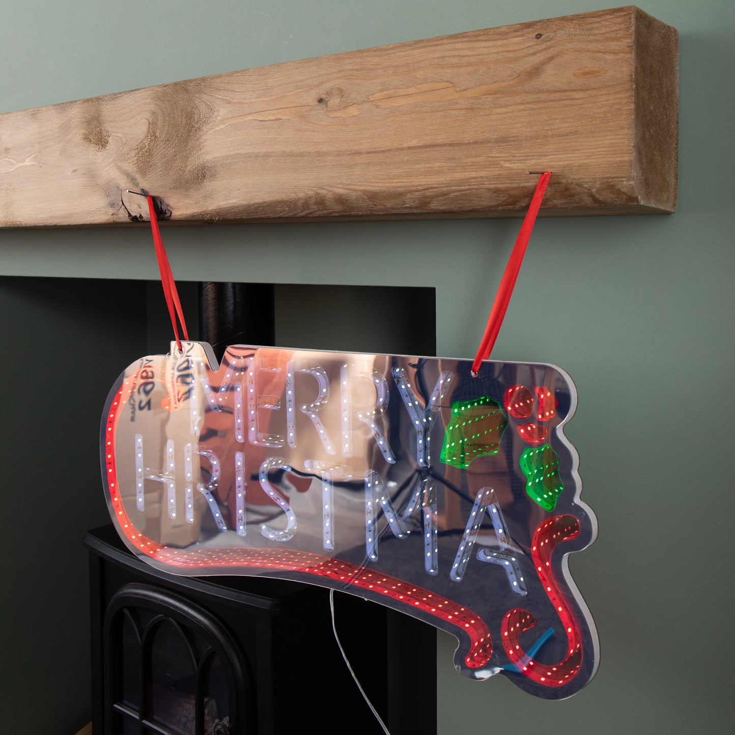 60cm Light up Hanging Merry Christmas Infinity Mirror Decoration with LEDs