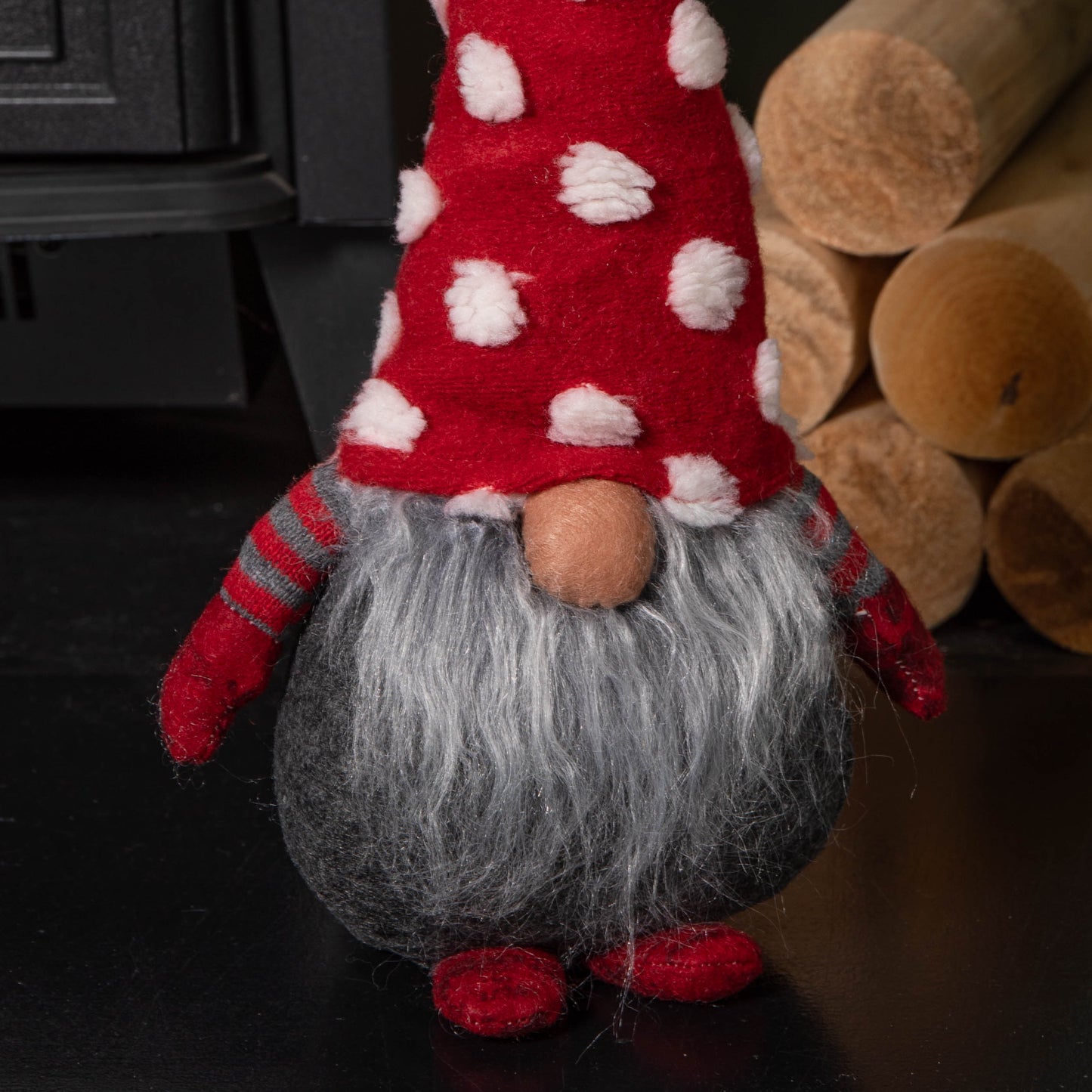 32cm Festive Christmas Red & Grey Bearded Gonk with White Polka Dot Hat