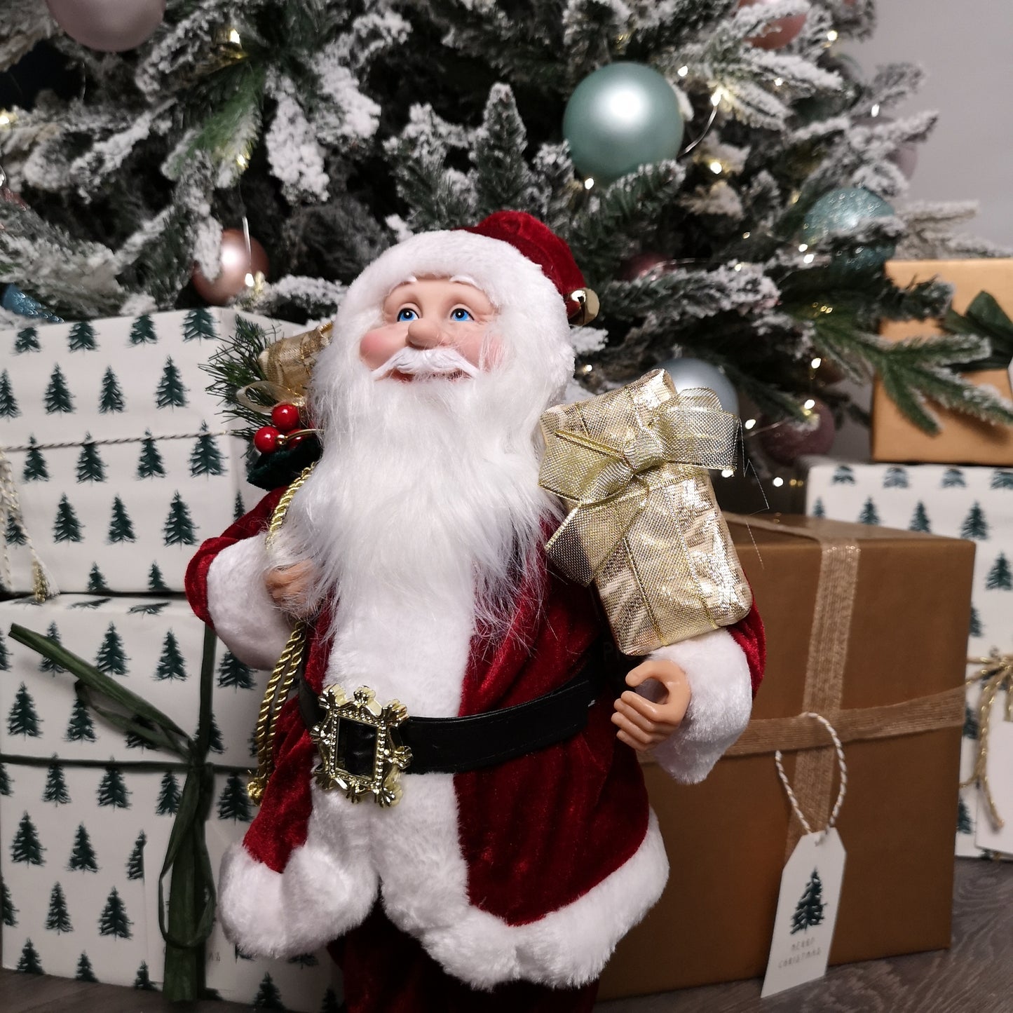 40cm Red Standing Santa with Gift Sack Christmas Indoor Decoration