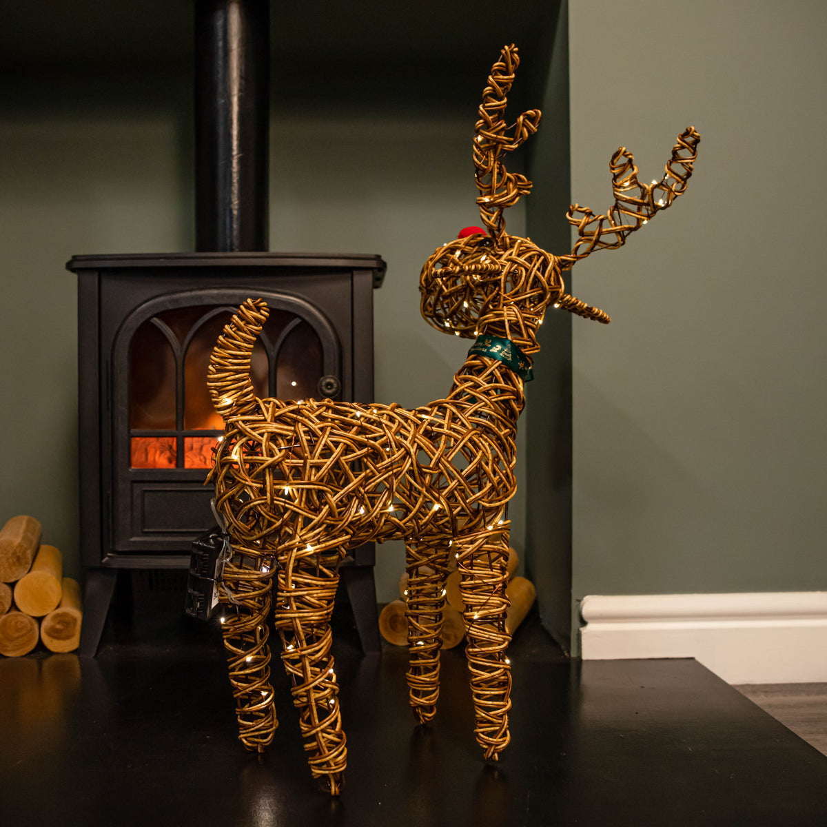 67cm Battery Operated Light up Brown Christmas Reindeer with Red Nose & 80 Warm White LEDs