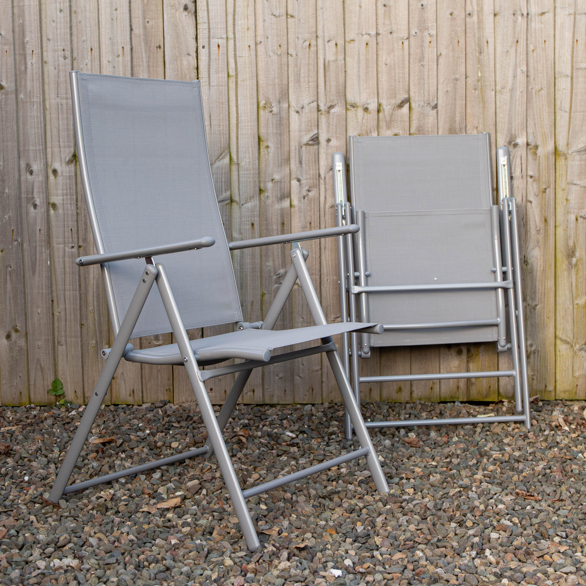 Set of 2 Outdoor Garden Patio Multi Position Reclining Folding Chair in Grey